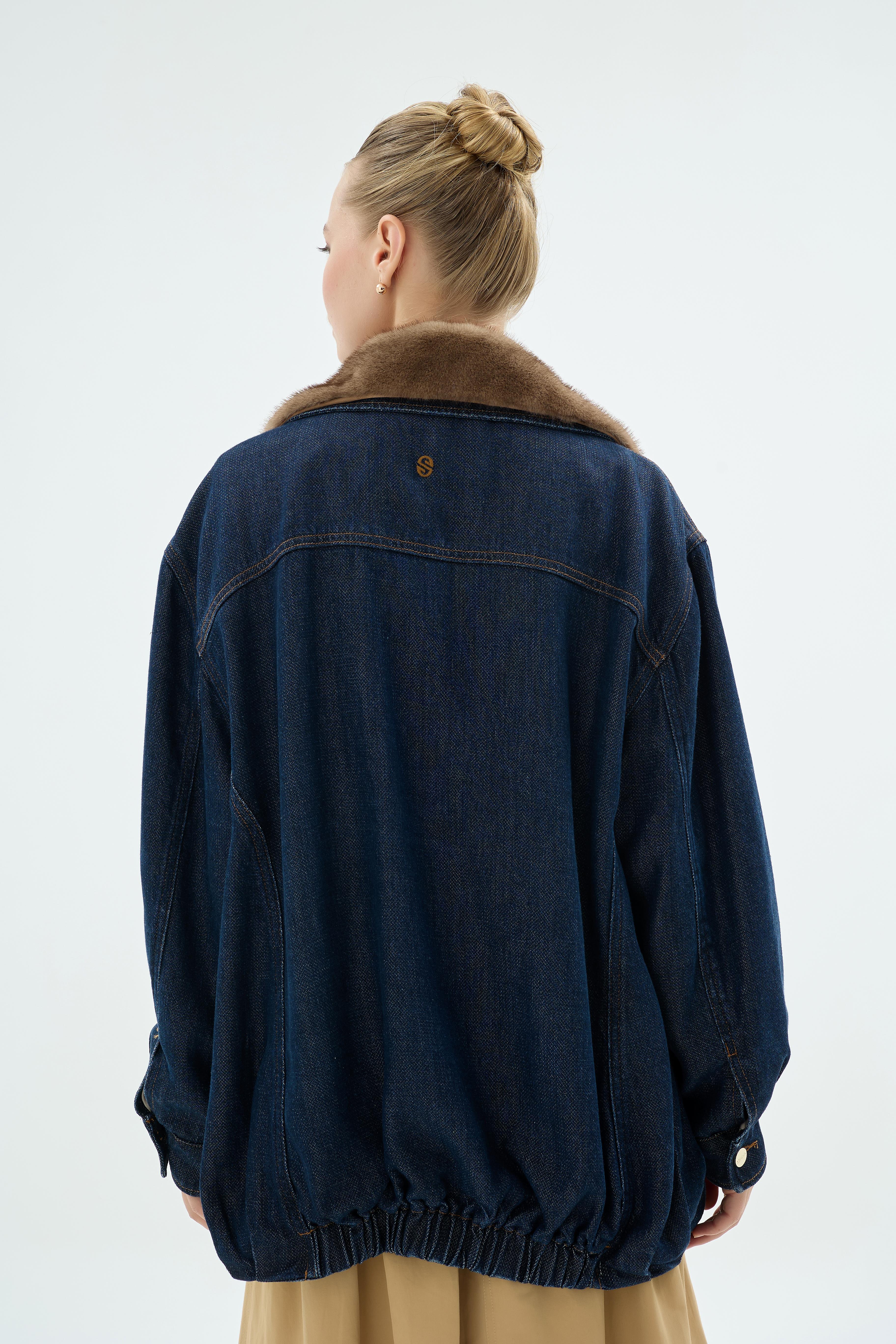 40017 Soul Kürklü Denim Ceket Koyu Mavi