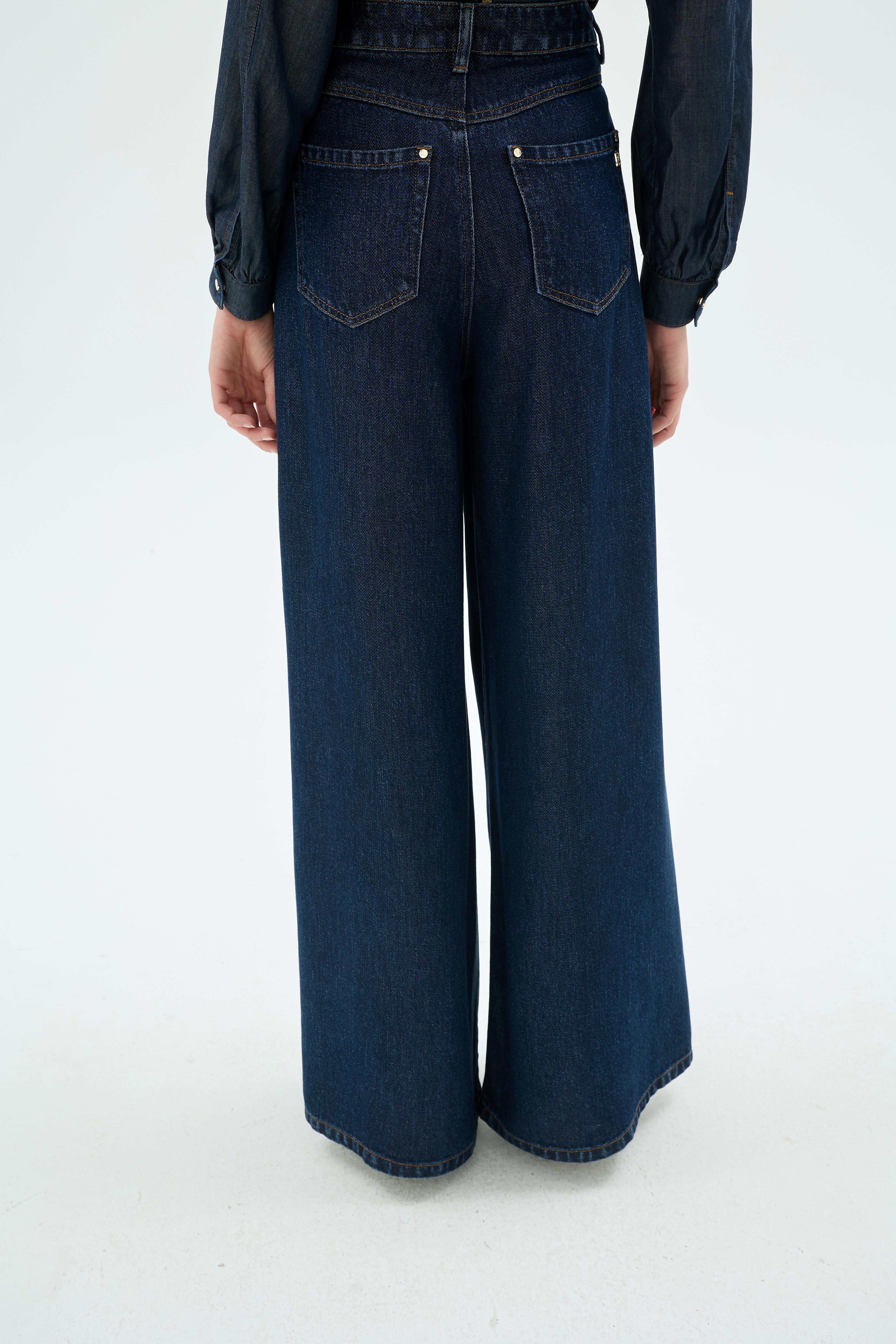 50035 Soul Palazo Denim Pantolon Koyu Mavi
