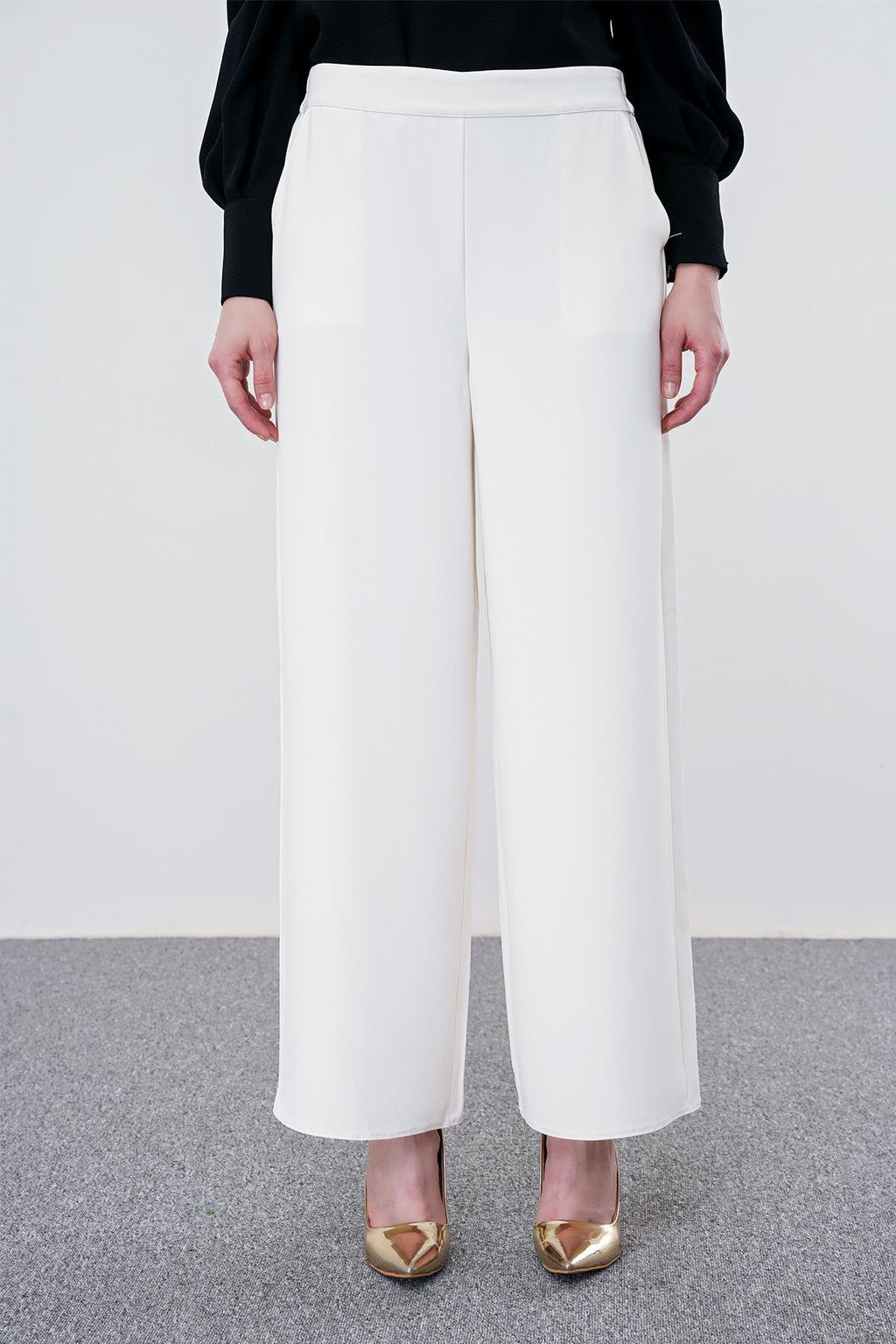 Zühre Bol Paça Kumaş Ekru Pantolon P-0013