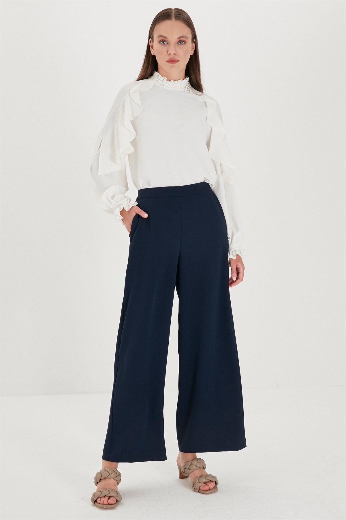 Zühre Bol Paça Kumaş Lacivert Pantolon P-0013