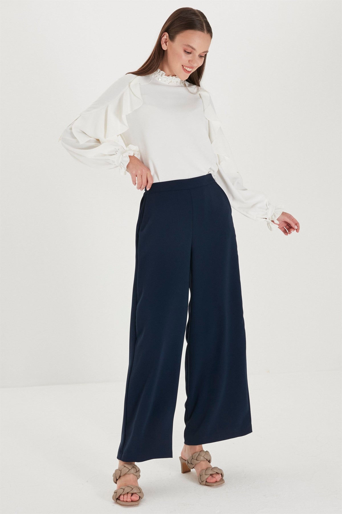 Zühre Bol Paça Kumaş Lacivert Pantolon P-0013