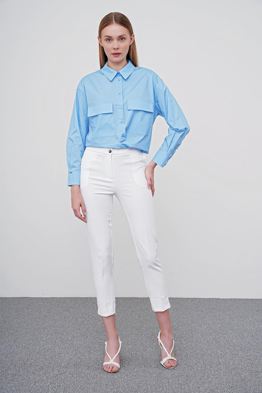 Zühre Dar Paça Kumaş Ekru Pantolon P-0024
