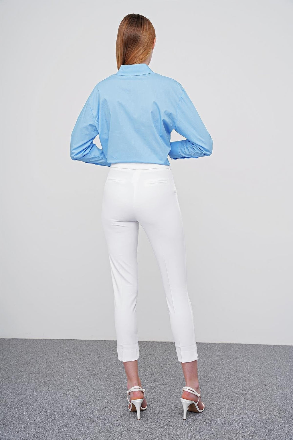 Zühre Dar Paça Kumaş Ekru Pantolon P-0024