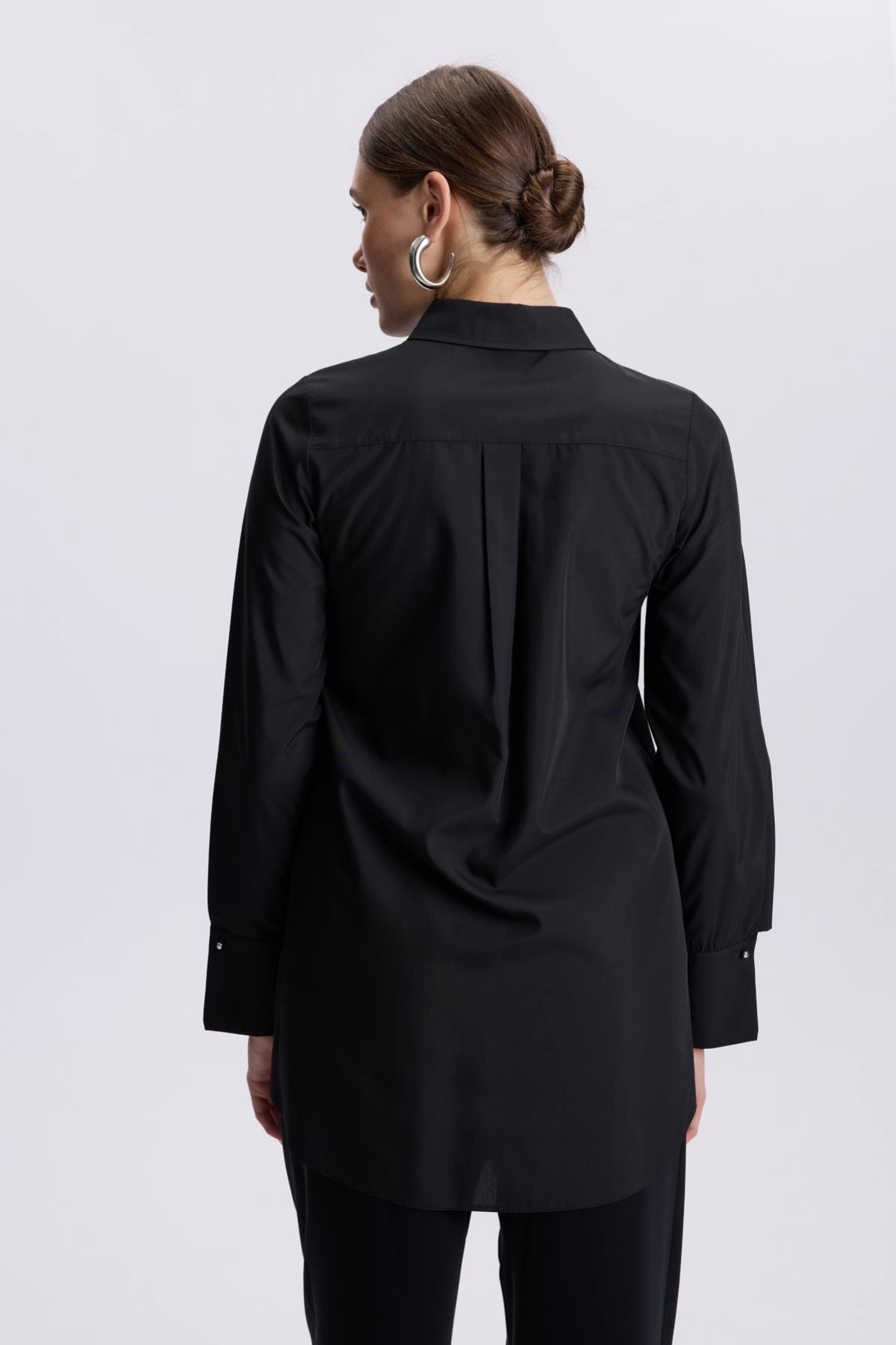Kol Düğmeli Poplin Siyah Tunik 1506
