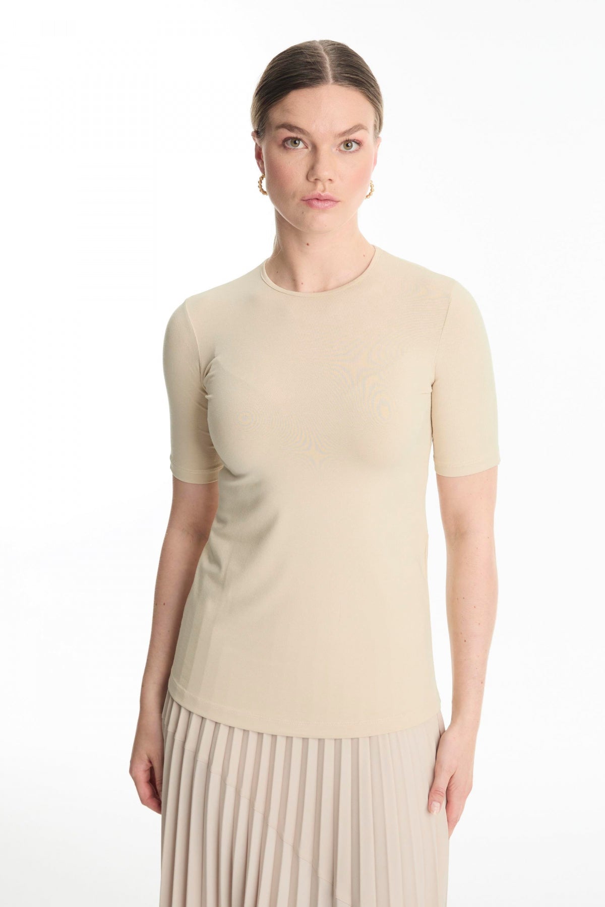 Bisiklet Yaka Basic T-shirt Bej Tunik 0011
