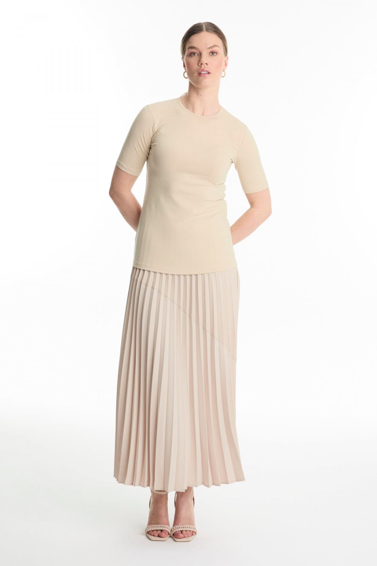 Bisiklet Yaka Basic T-shirt Bej Tunik 0011