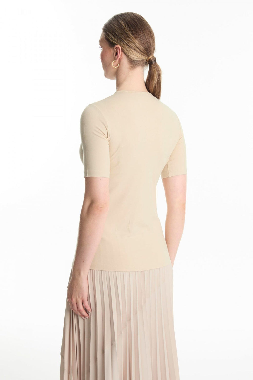Bisiklet Yaka Basic T-shirt Bej Tunik 0011