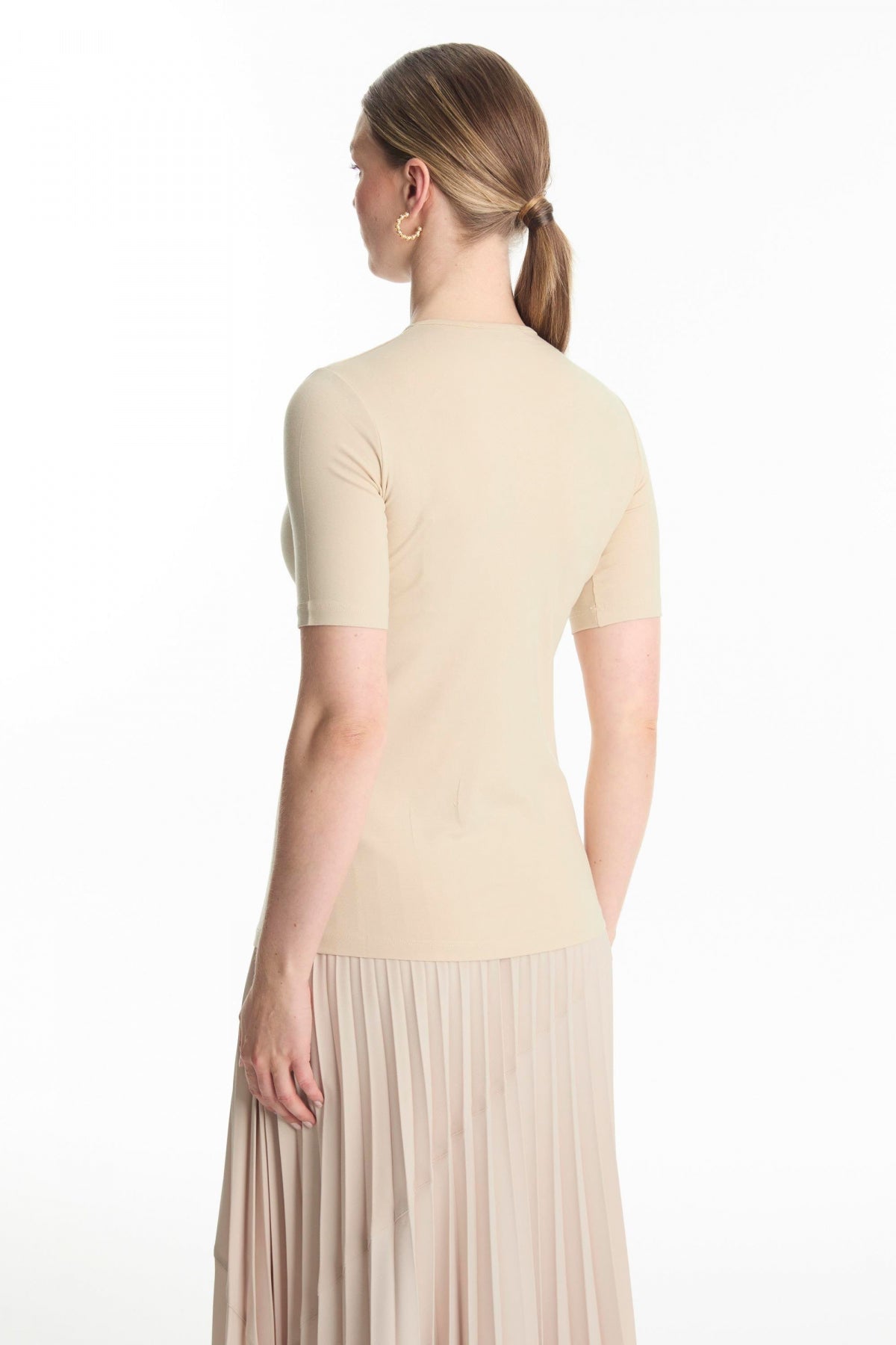 Bisiklet Yaka Basic T-shirt Bej Tunik 0011