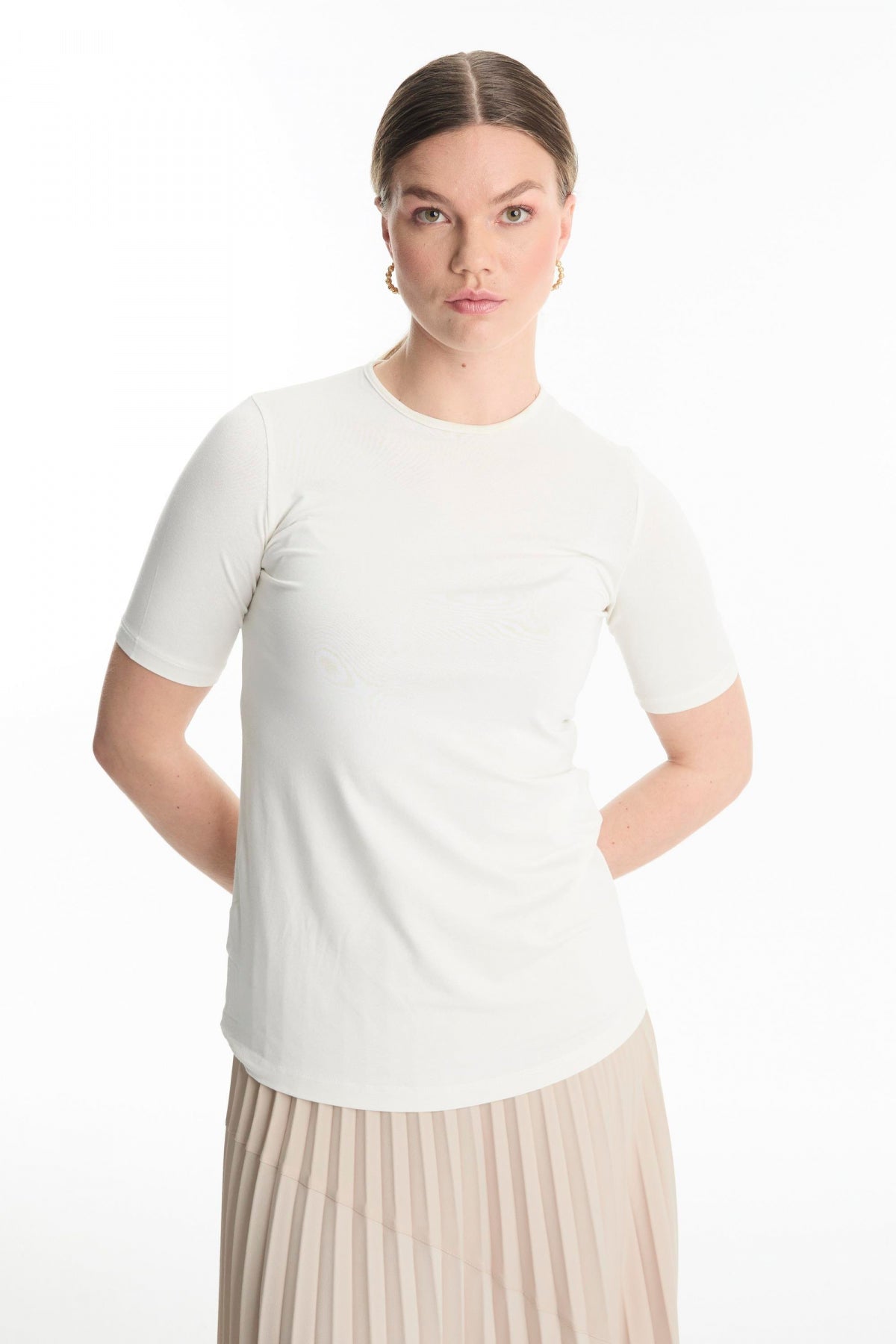 Bisiklet Yaka Basic T-shirt Ekru Tunik 0011
