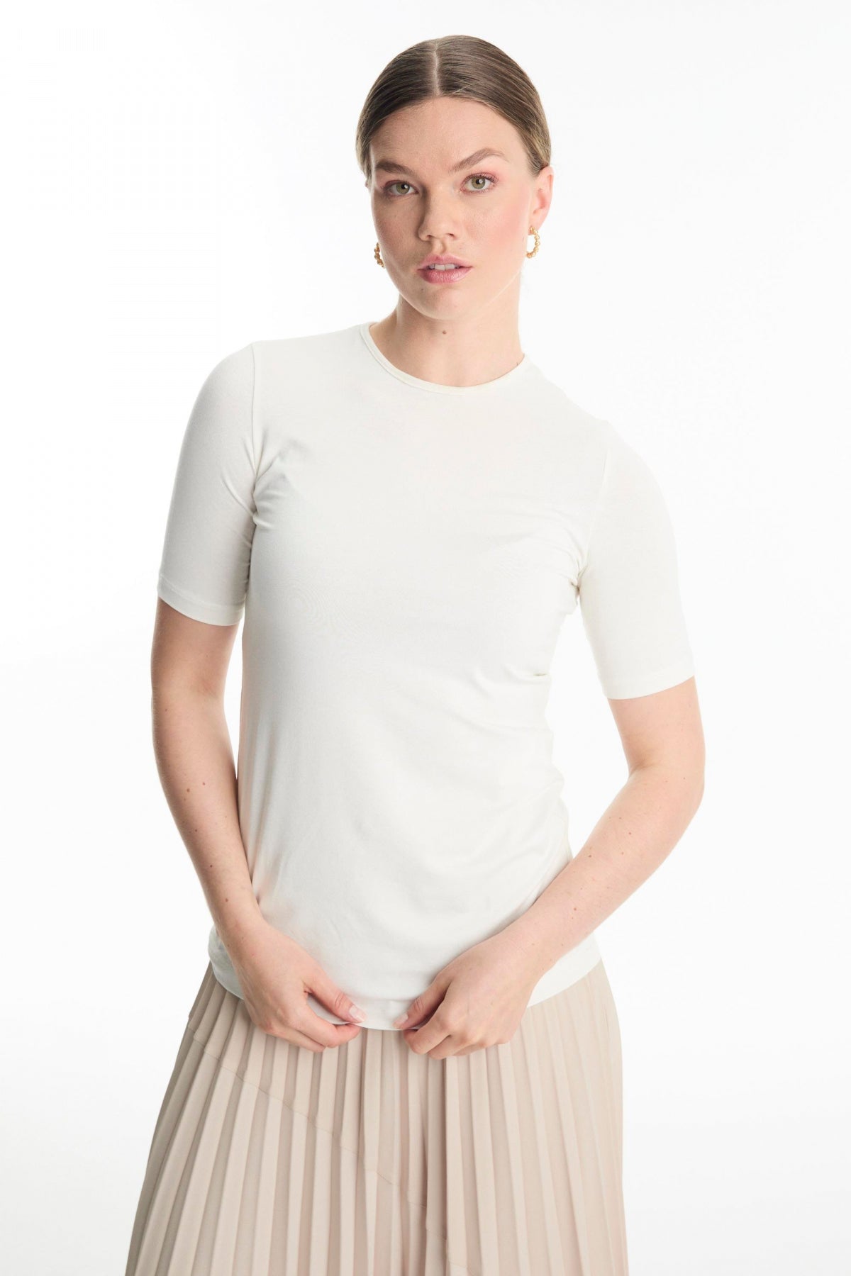 Bisiklet Yaka Basic T-shirt Ekru Tunik 0011