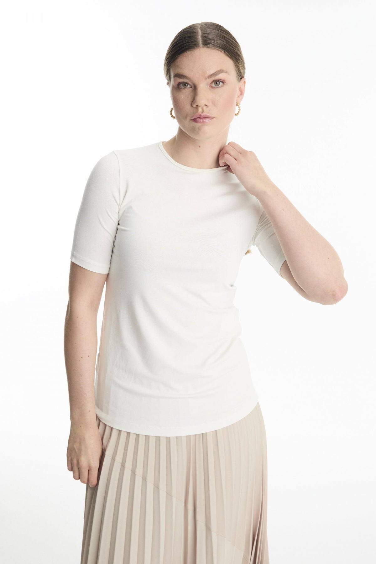 Bisiklet Yaka Basic T-shirt Ekru Tunik 0011