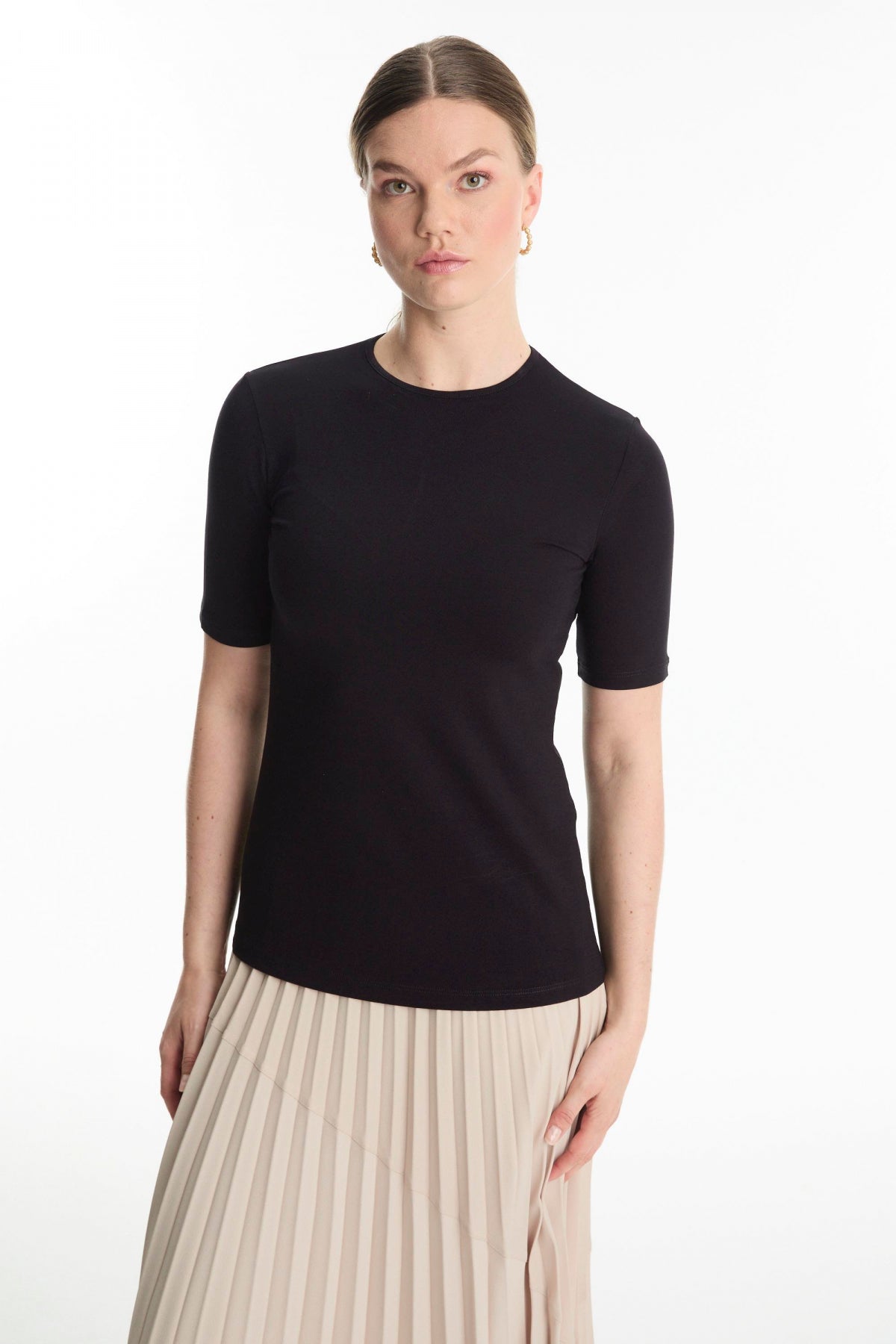 Bisiklet Yaka Basic T-shirt Siyah Tunik 0011