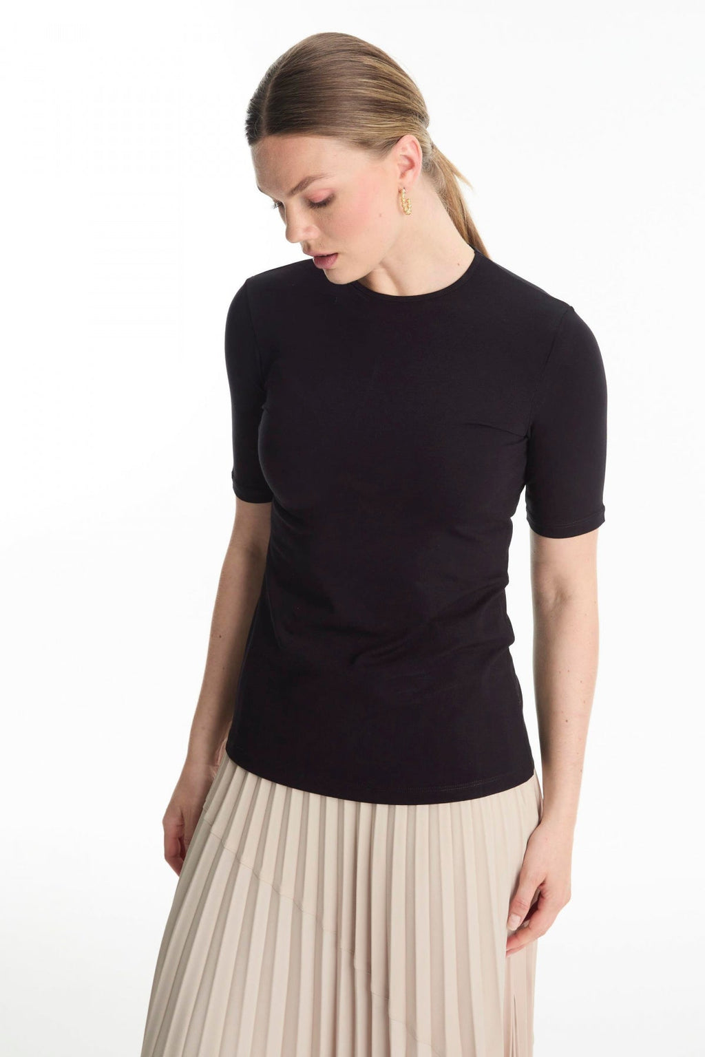 Bisiklet Yaka Basic T-shirt Siyah Tunik 0011