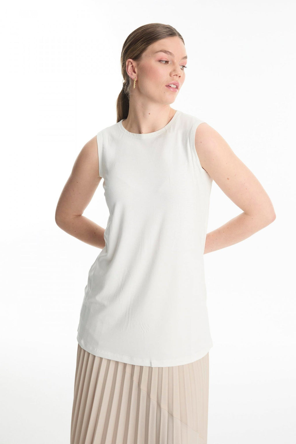 Bisiklet Yaka Kolsuz Içlik Ekru Tunik 0012