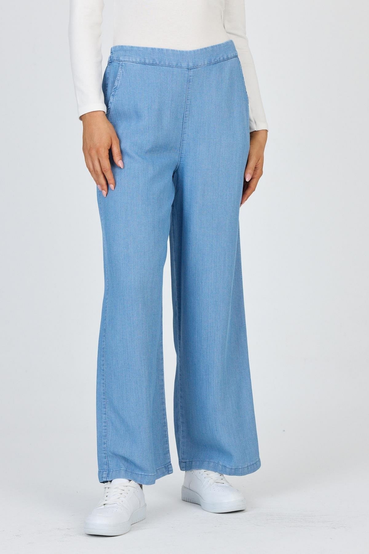 Denim Geniş Paça Mavi Pantolon 0013