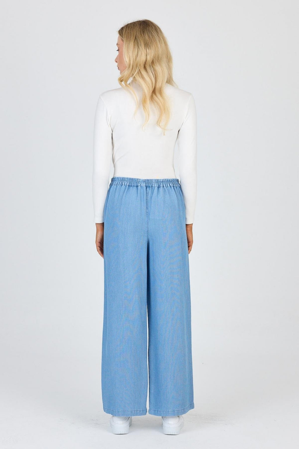 Denim Geniş Paça Mavi Pantolon 0013