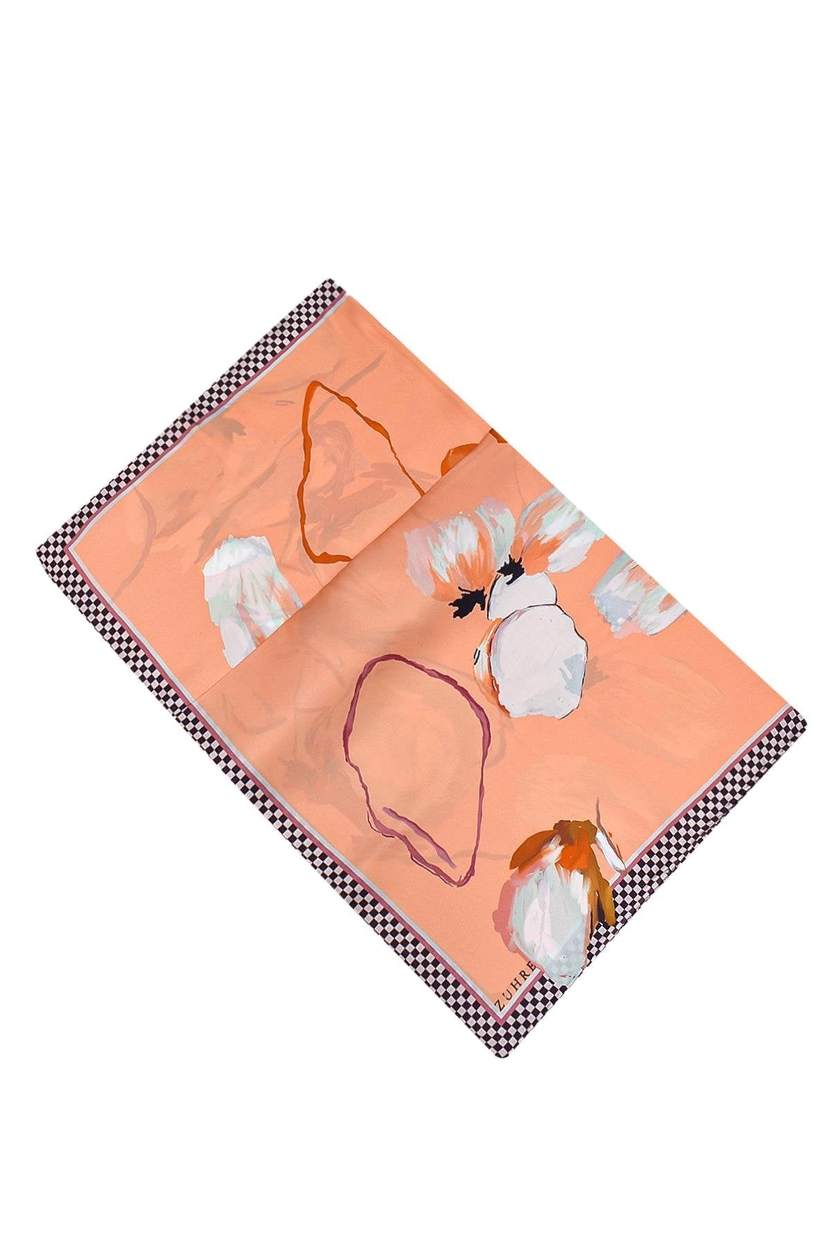 Çiçek Desenli Ipek Saten V13 Eşarp 0076