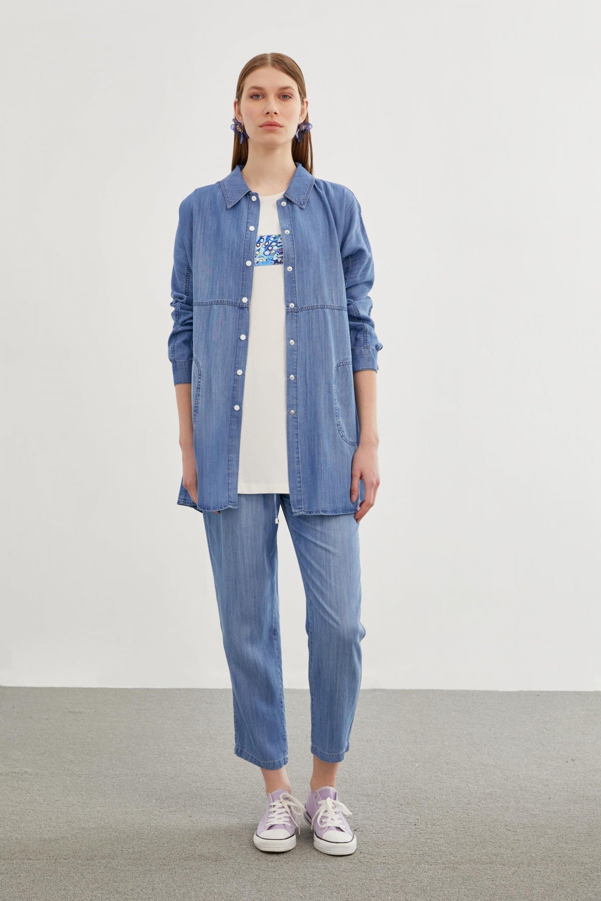 Denim Gömlek Bluz Ikili Mavi Takım 1254