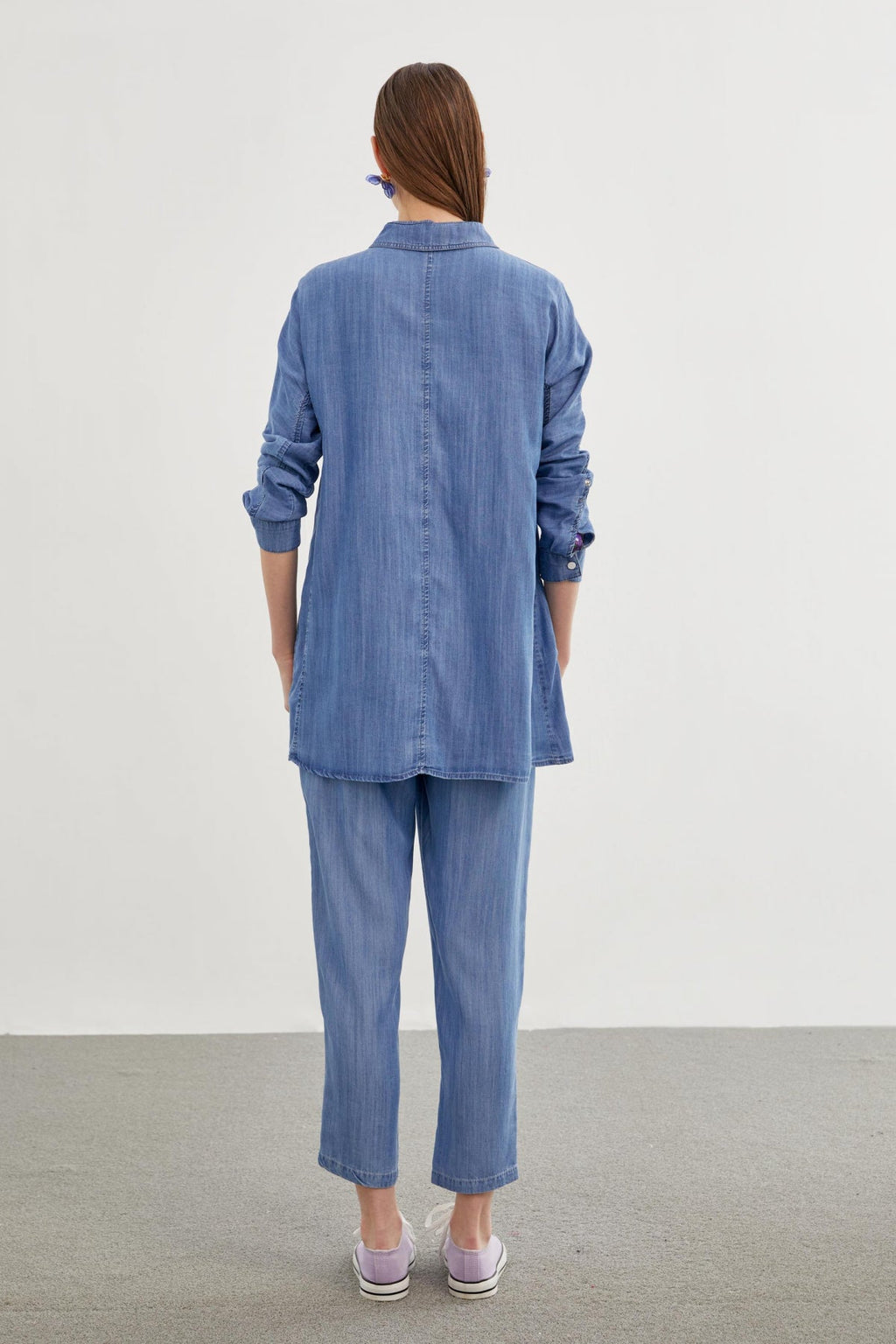 Denim Gömlek Bluz Ikili Mavi Takım 1254