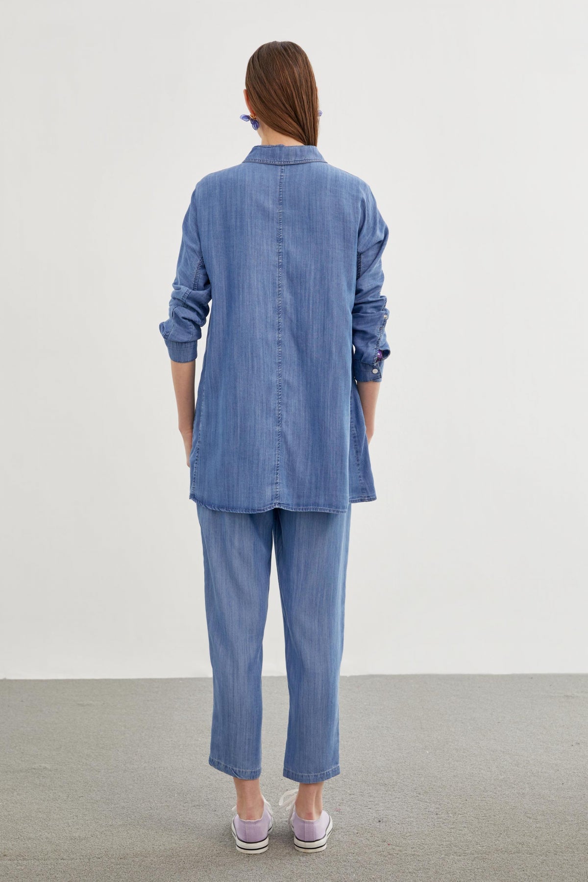 Denim Gömlek Bluz Ikili Mavi Takım 1254