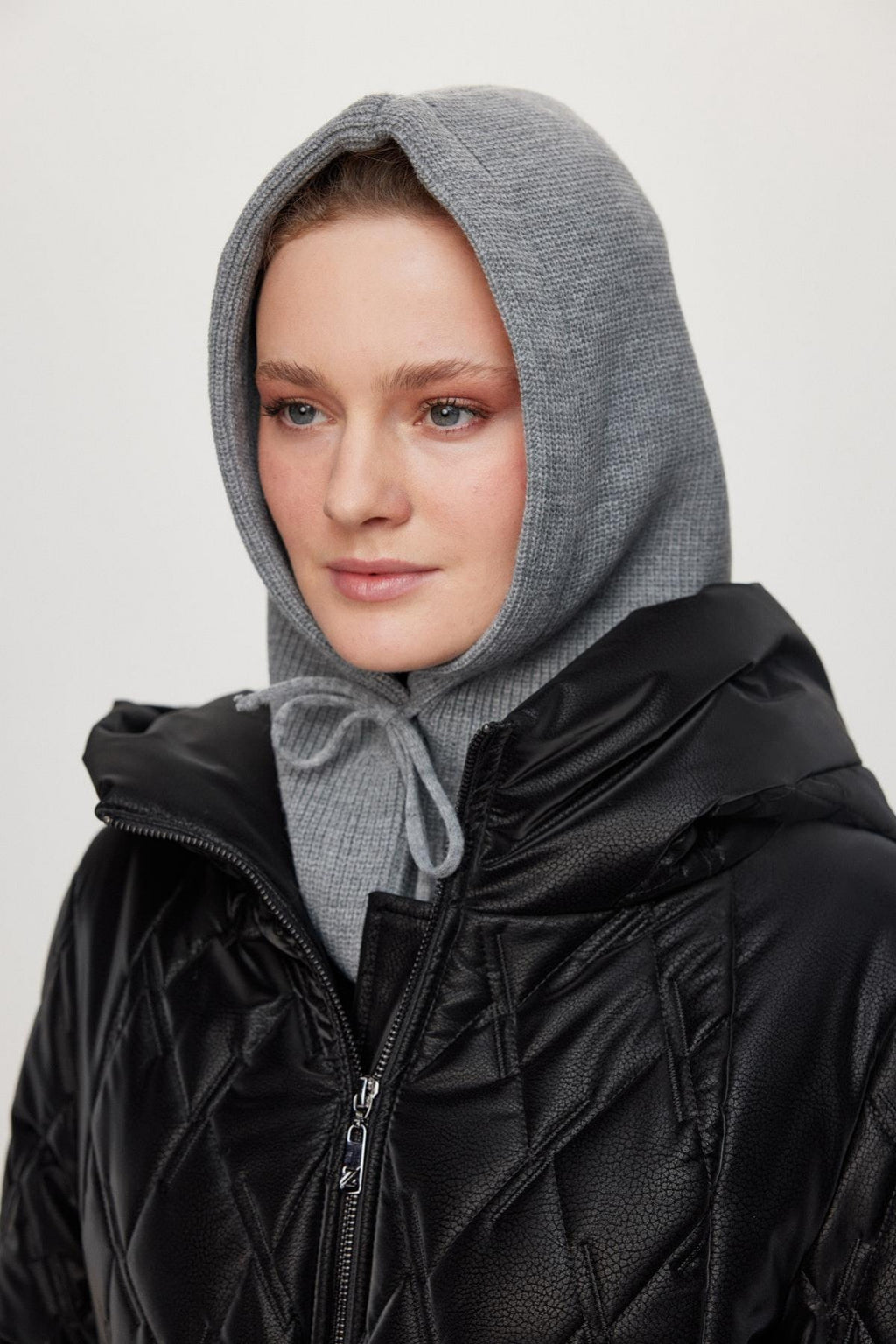 Balaclava Triko Başlık Gri Şapka 0004