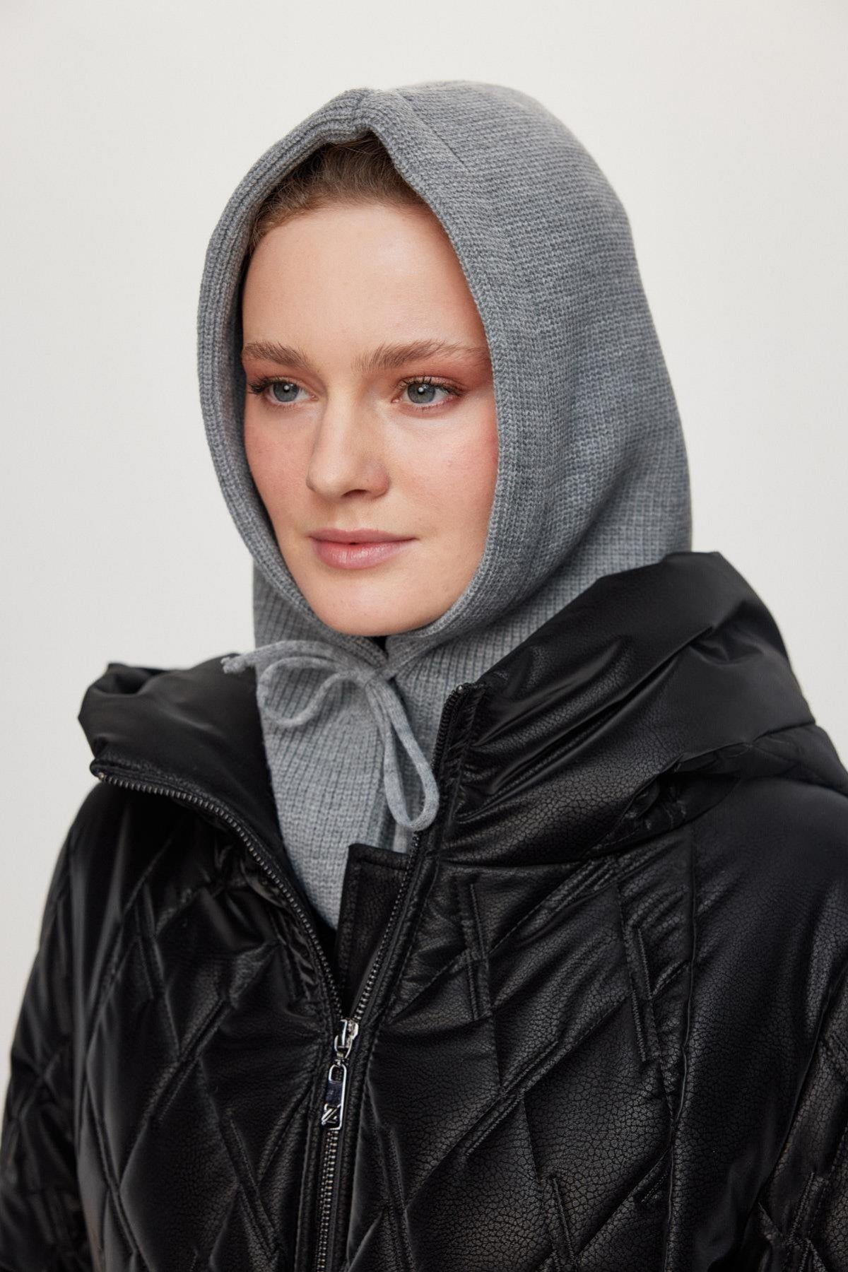 Balaclava Triko Başlık Gri Şapka 0004