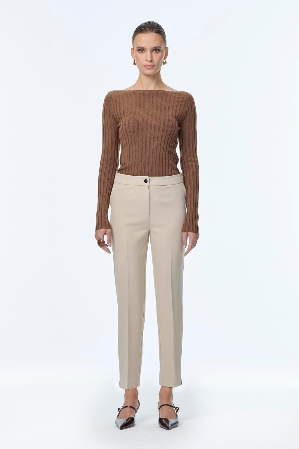 Dar Paça Kumaş Pantolon Vizon Pantolon 0024