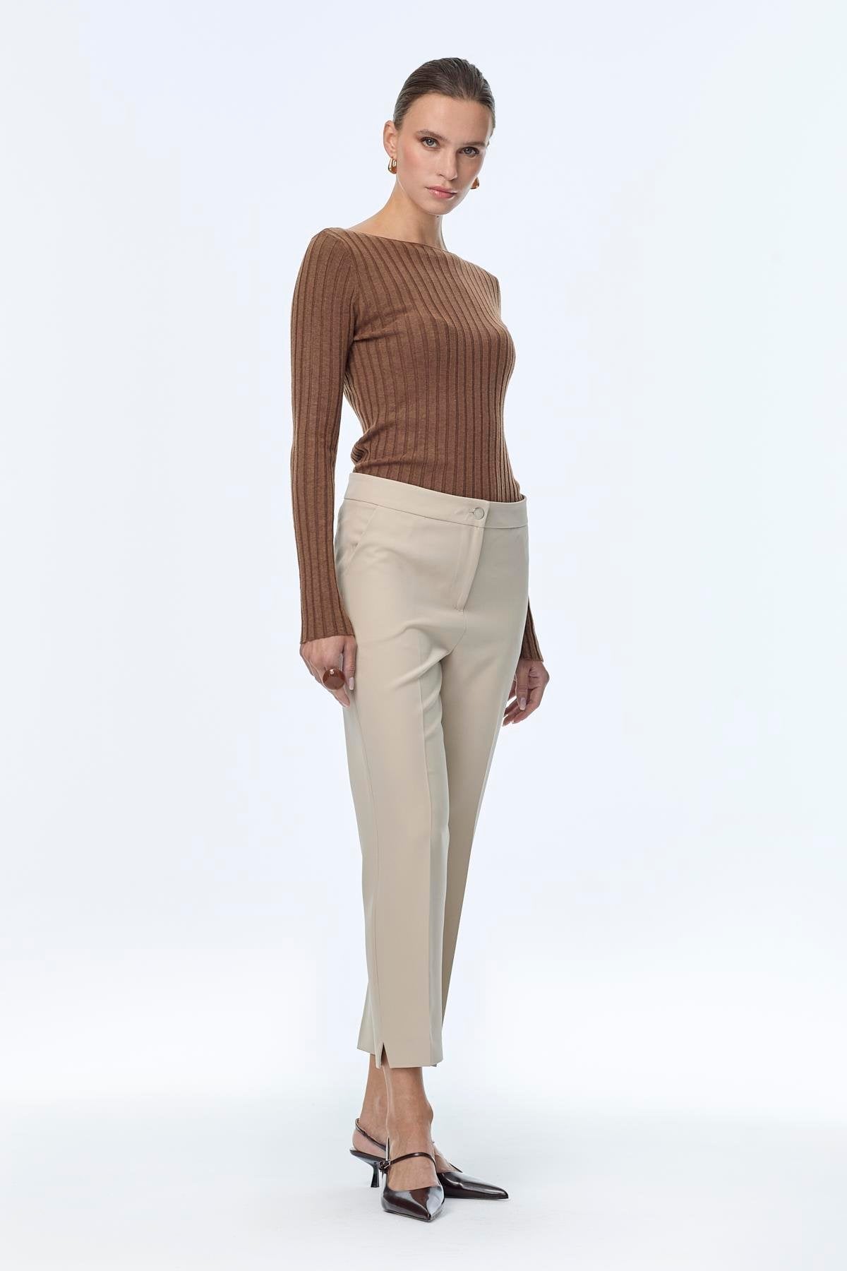 Dar Paça Kumaş Pantolon Vizon Pantolon 0024