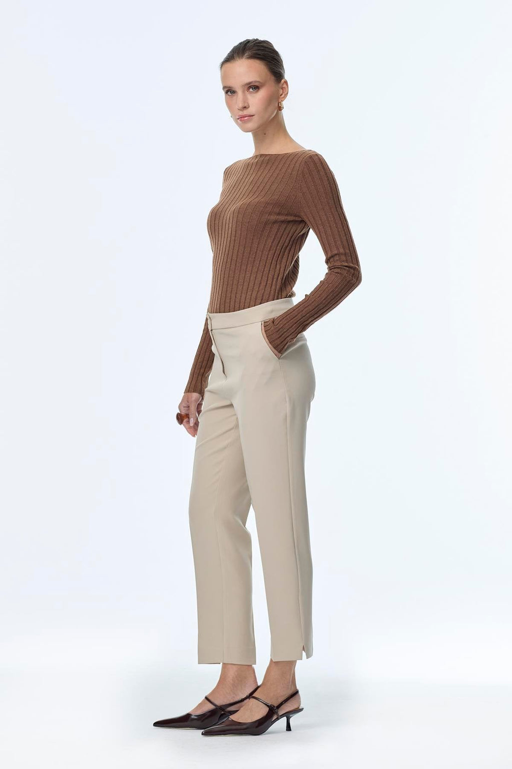 Dar Paça Kumaş Pantolon Vizon Pantolon 0024