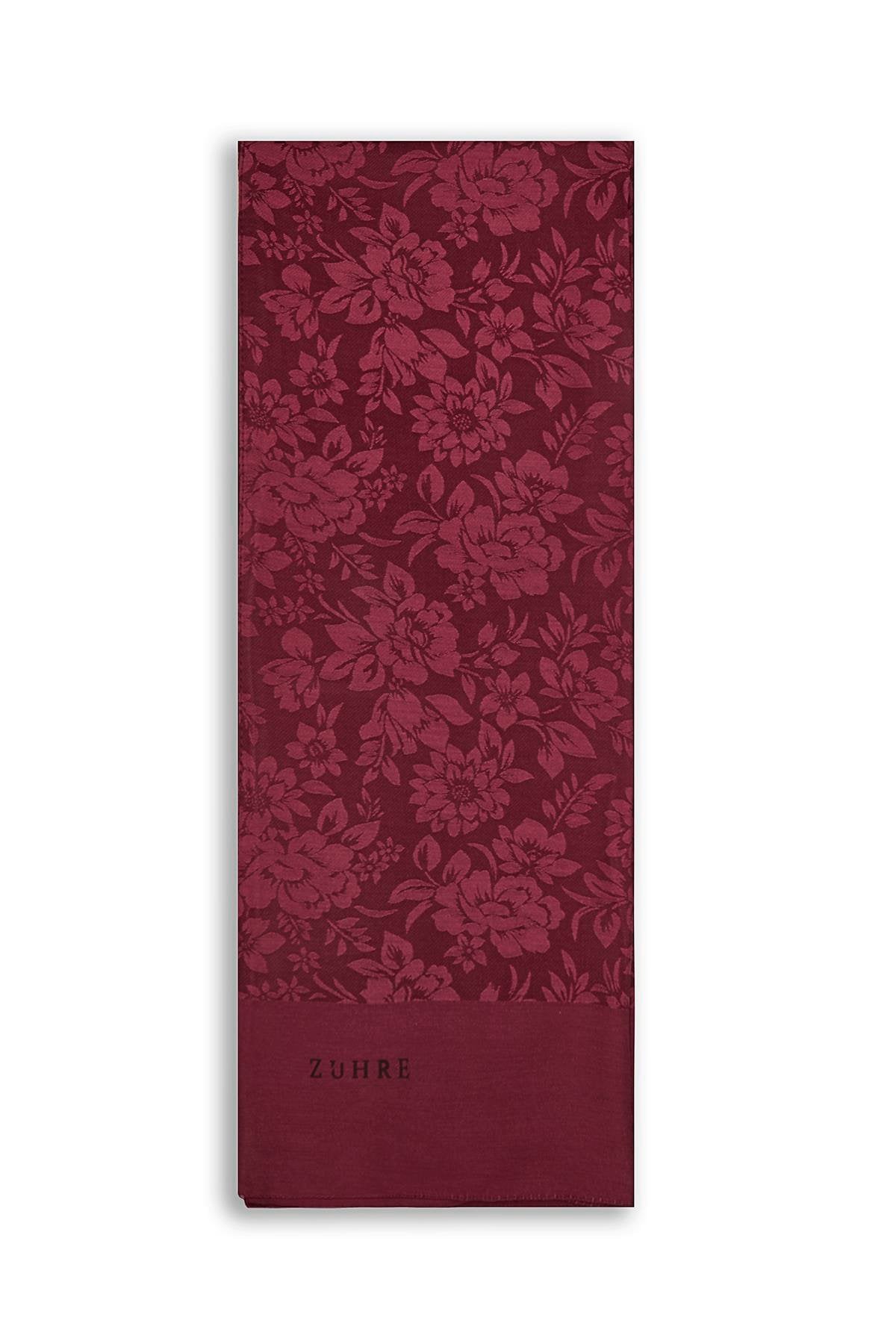 Çiçek Desenli Floş Bordo Şal 0025