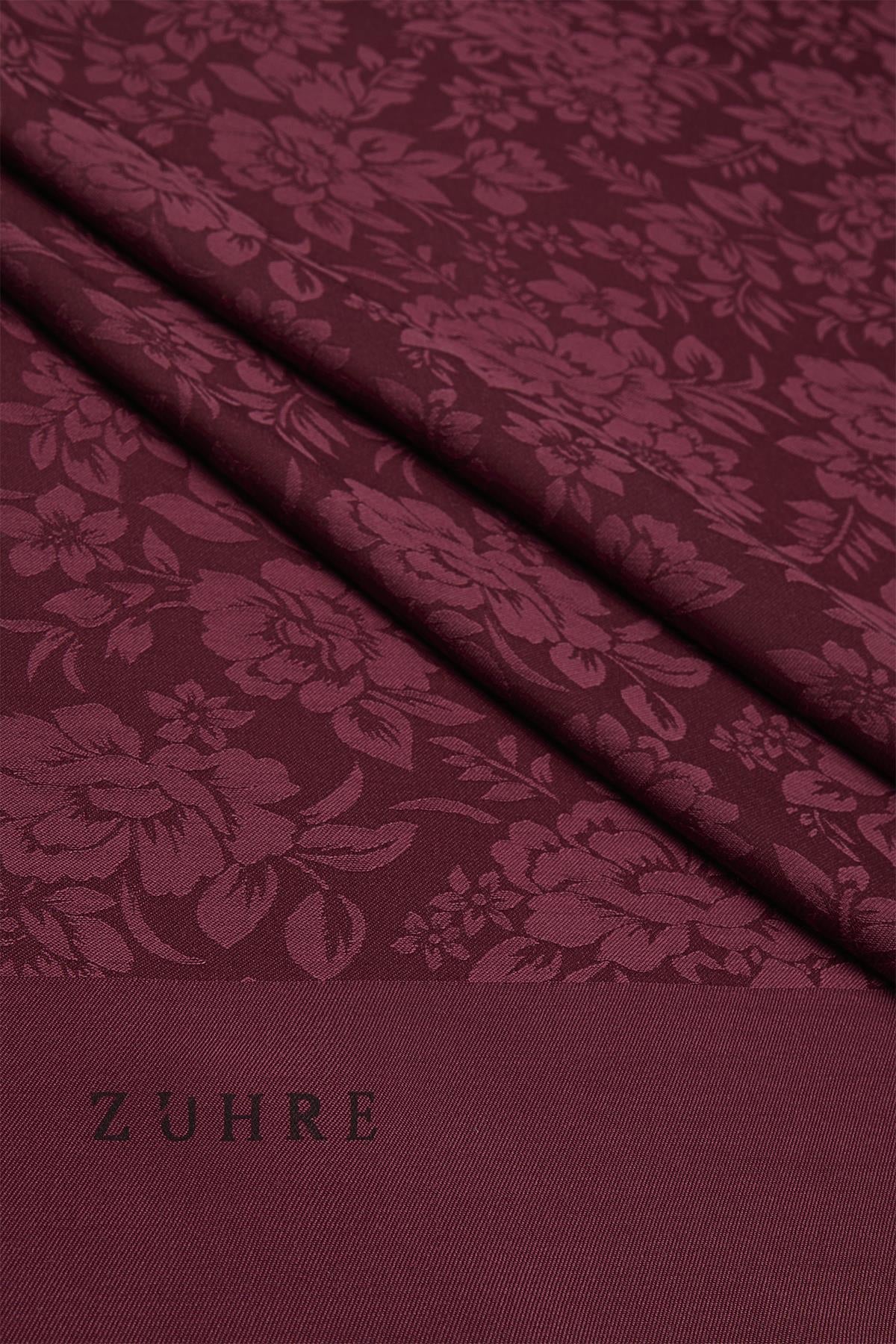 Çiçek Desenli Floş Bordo Şal 0025