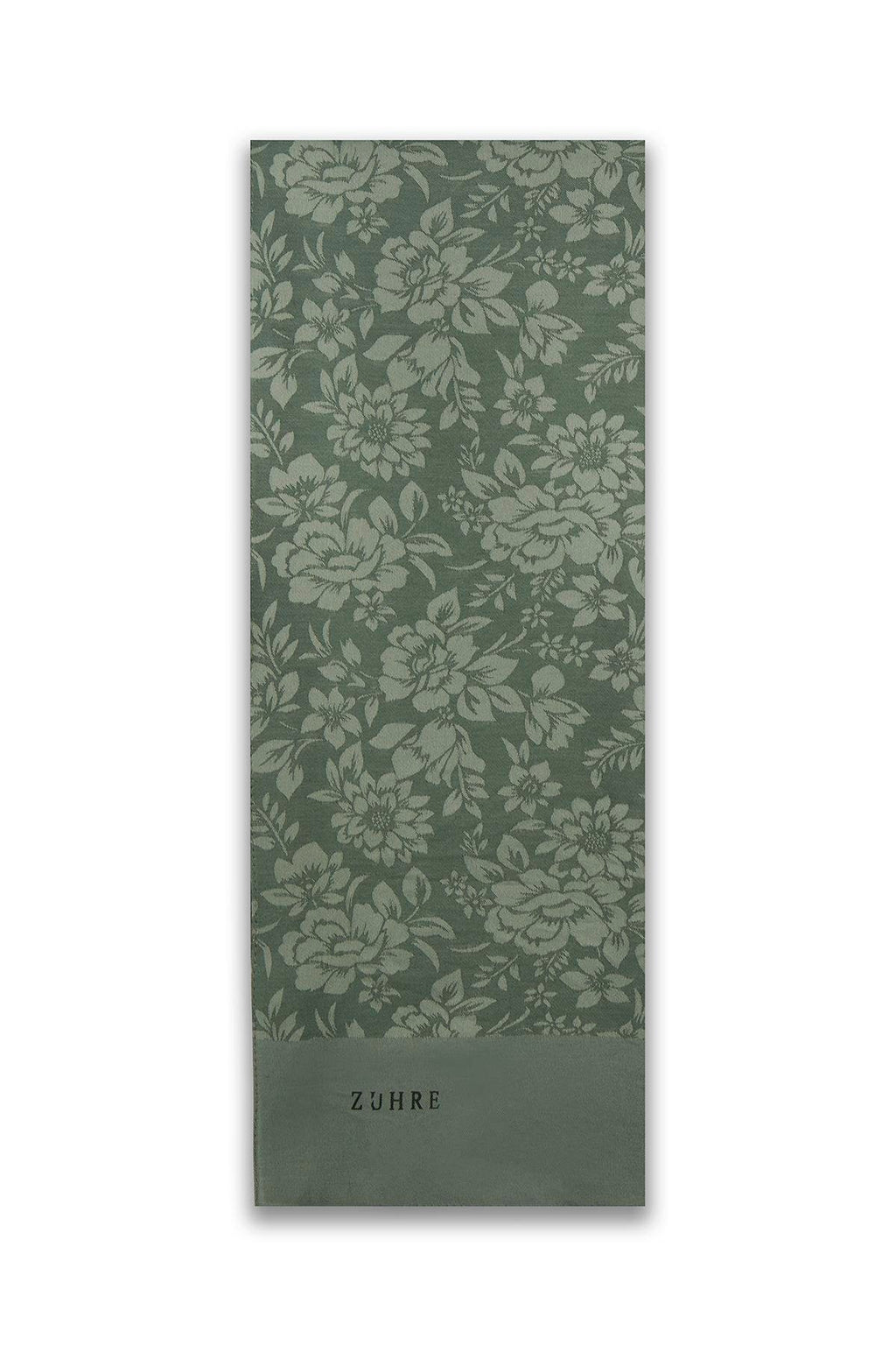 Çiçek Desenli Floş Haki Şal 0025