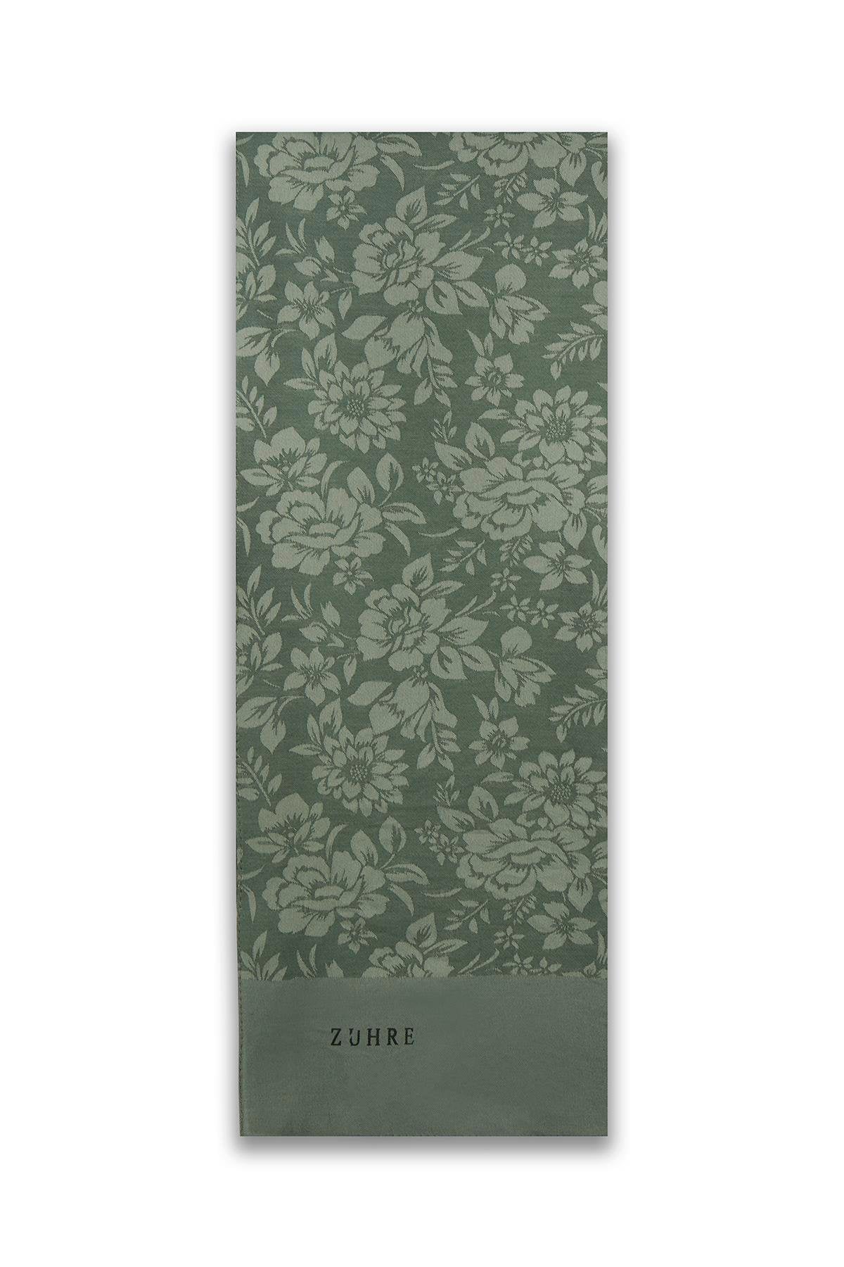 Çiçek Desenli Floş Haki Şal 0025