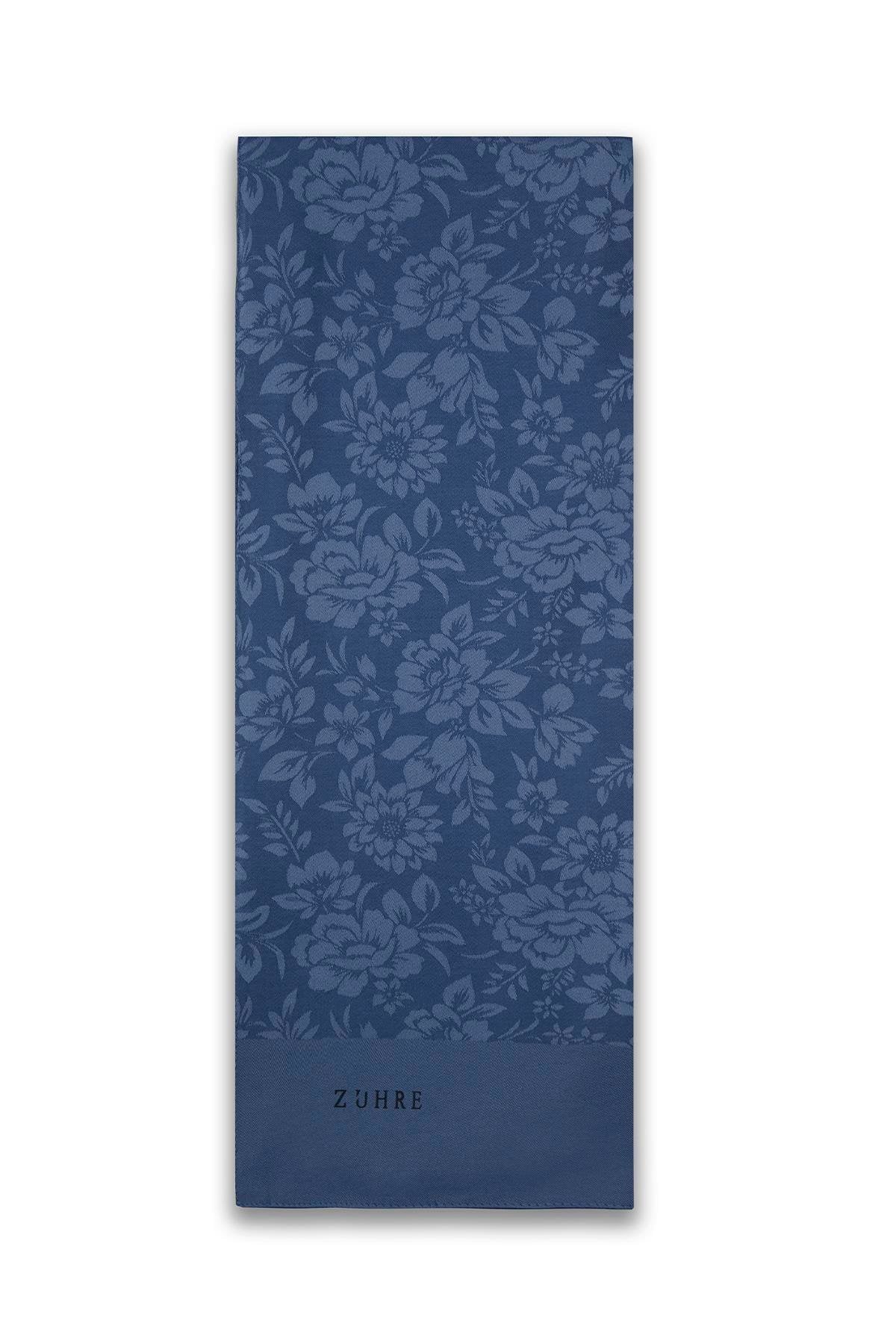 Çiçek Desenli Floş Indigo Şal 0025