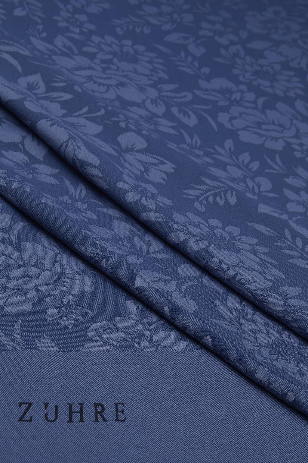 Çiçek Desenli Floş Indigo Şal 0025