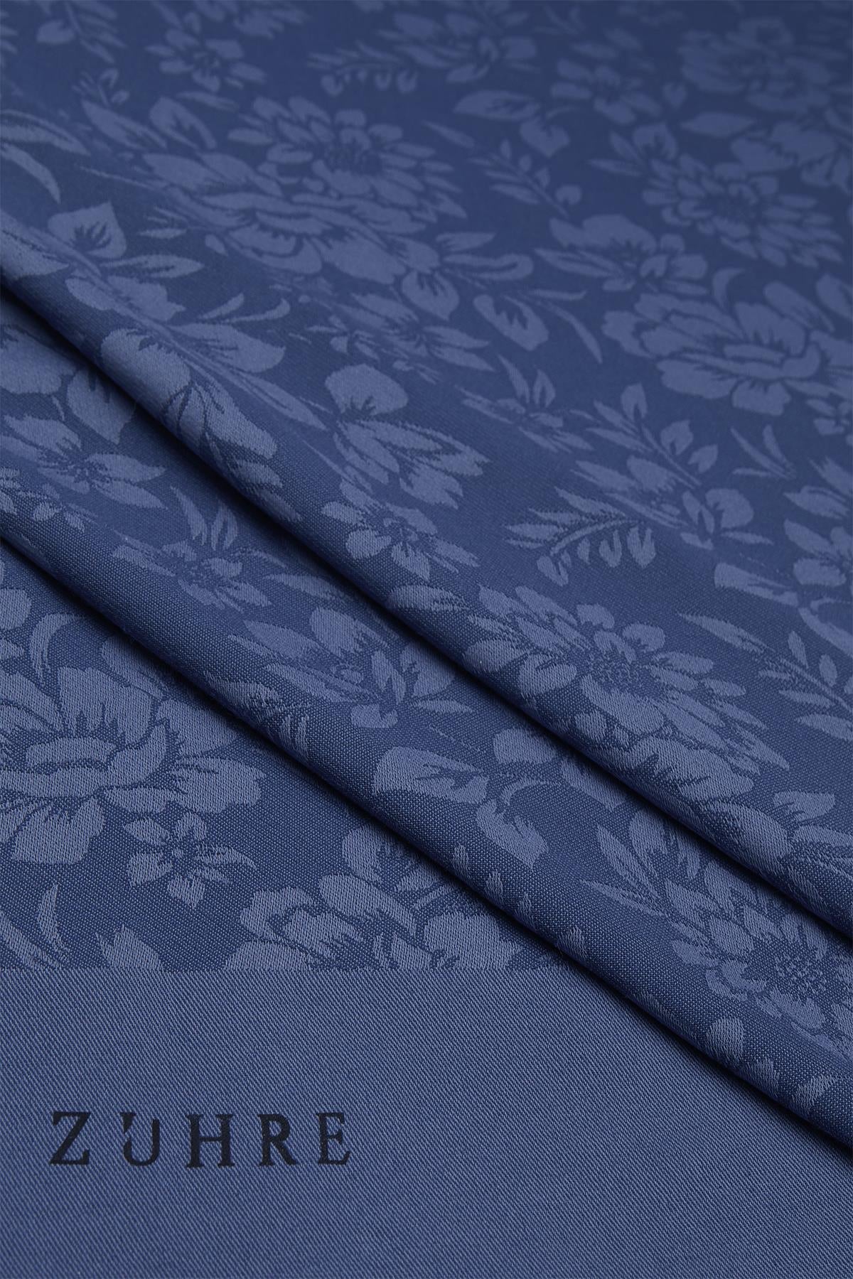 Çiçek Desenli Floş Indigo Şal 0025