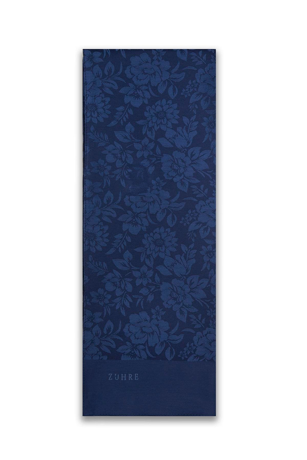 Çiçek Desenli Floş Lacivert Şal 0025