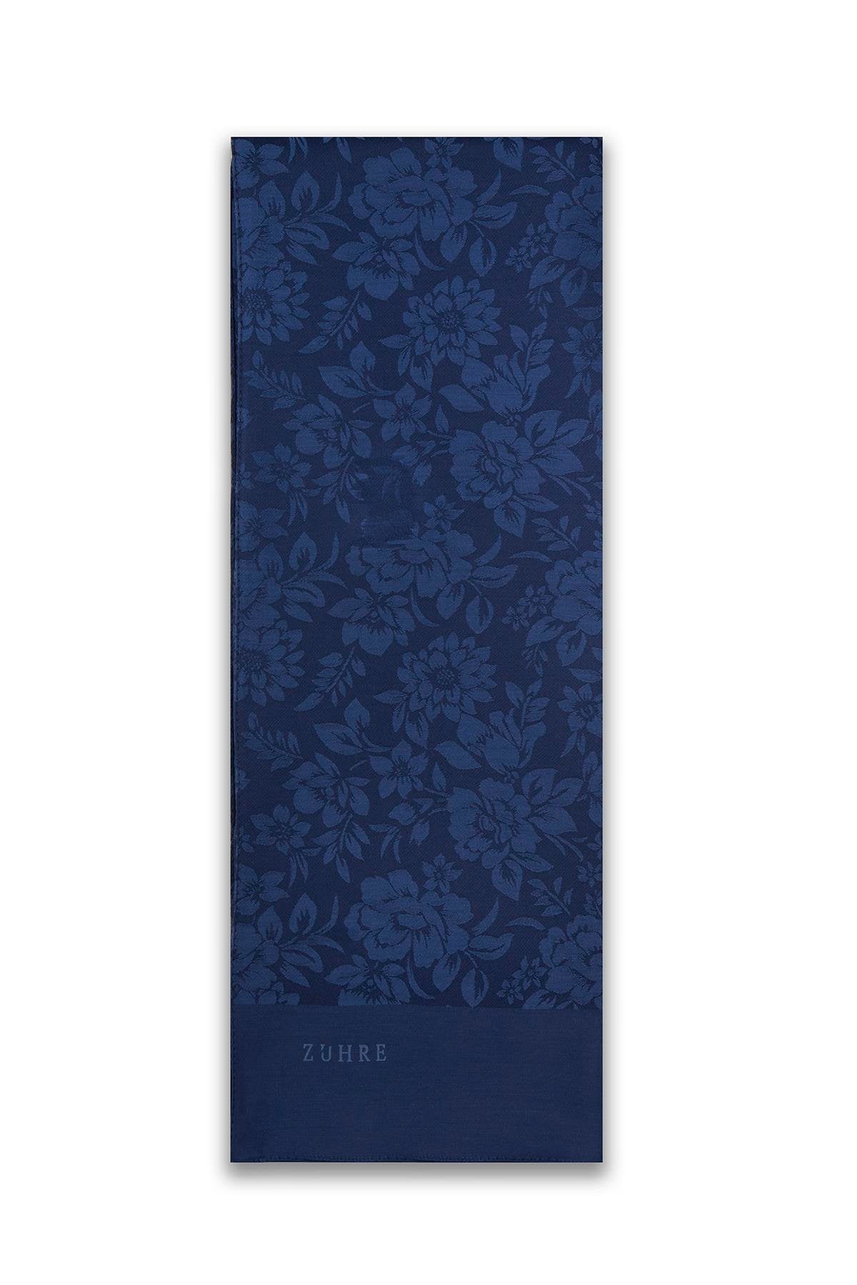 Çiçek Desenli Floş Lacivert Şal 0025