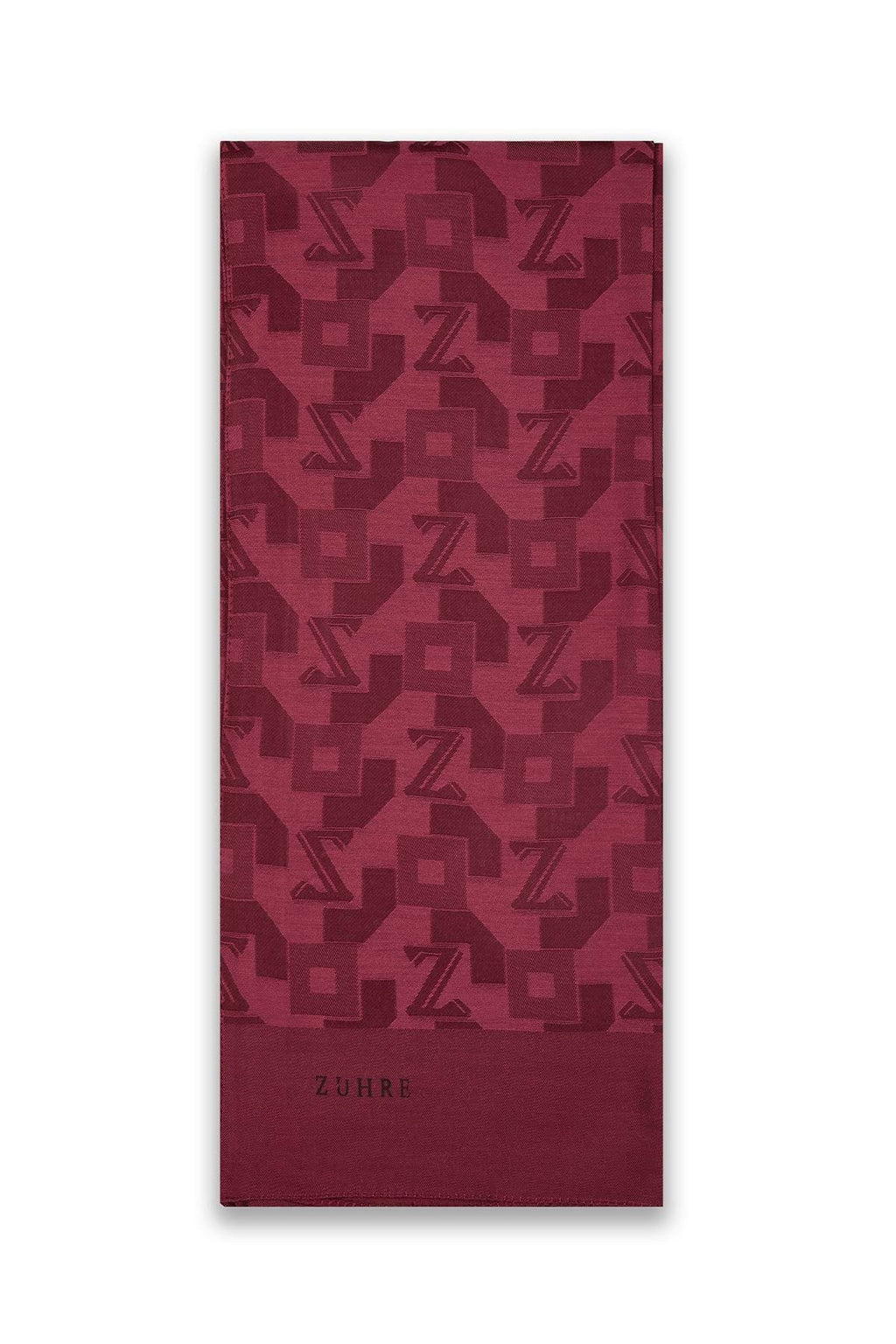 Geometrik Desenli Bordo Şal 0034