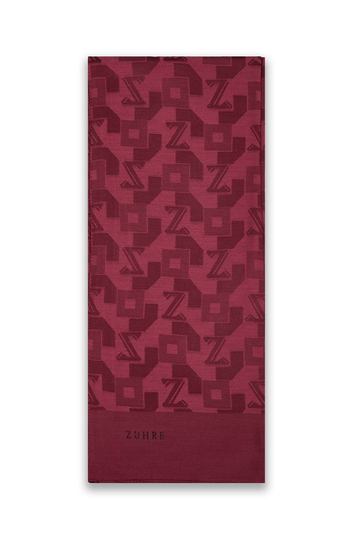 Geometrik Desenli Bordo Şal 0034