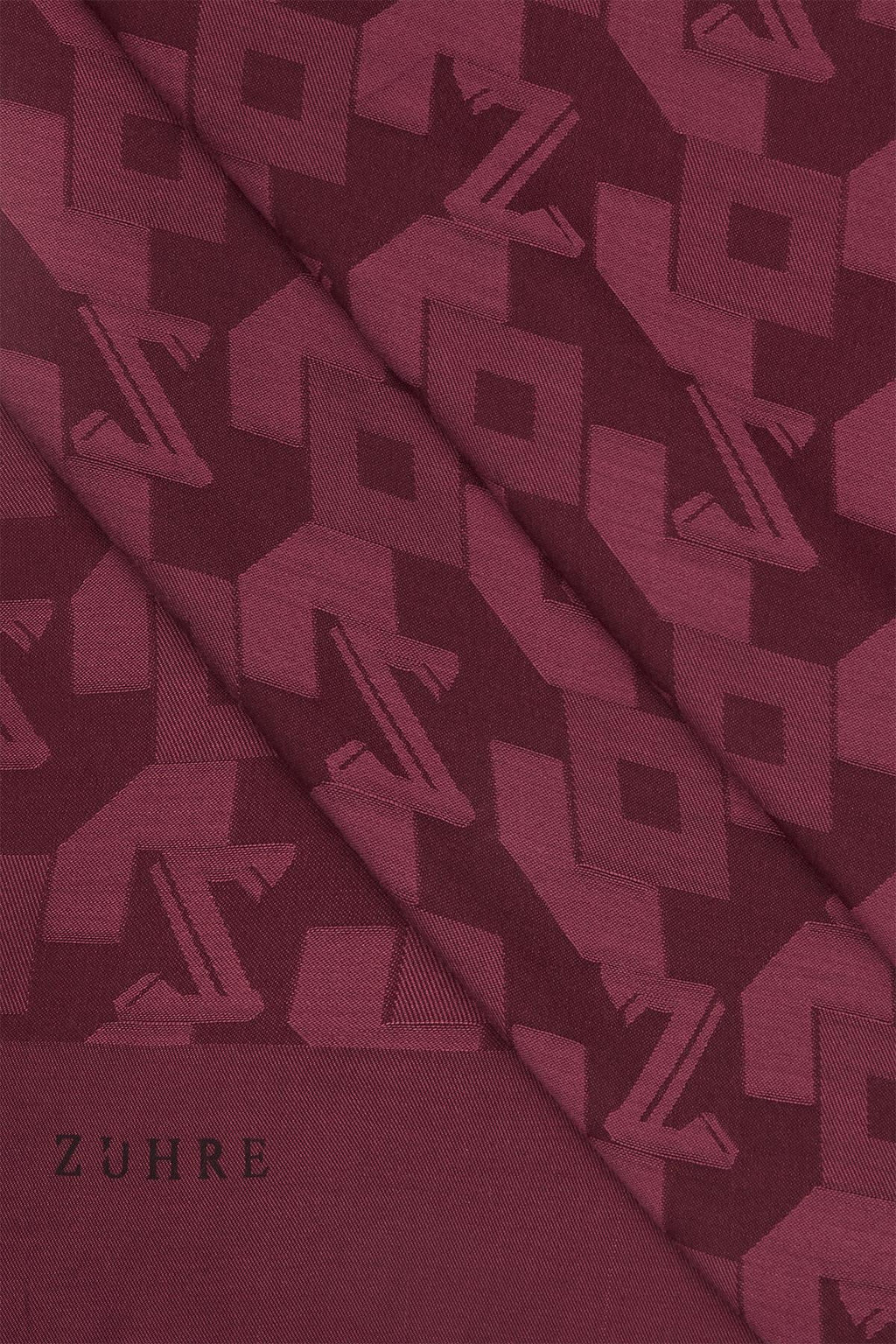 Geometrik Desenli Bordo Şal 0034