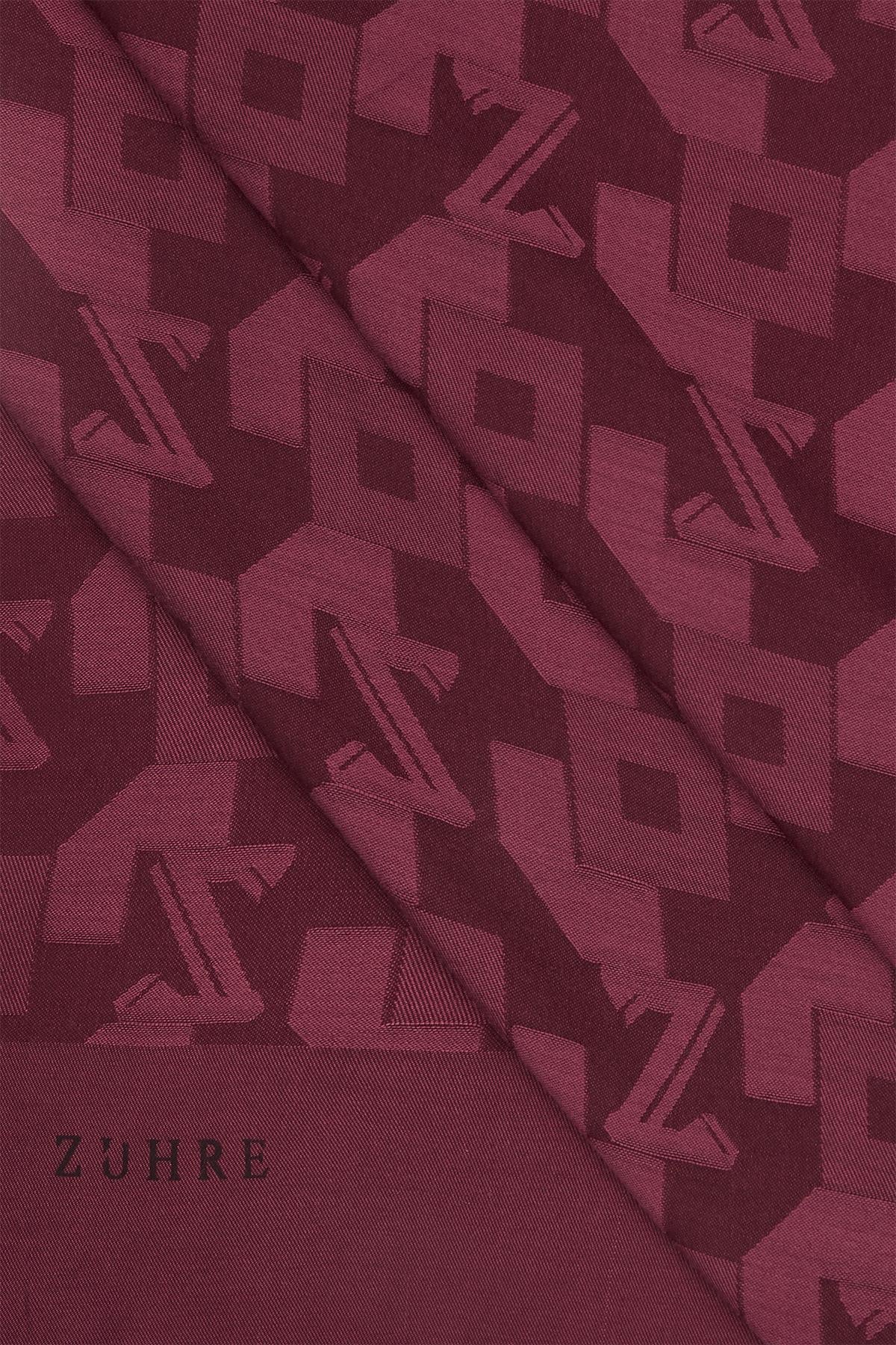 Geometrik Desenli Bordo Şal 0034