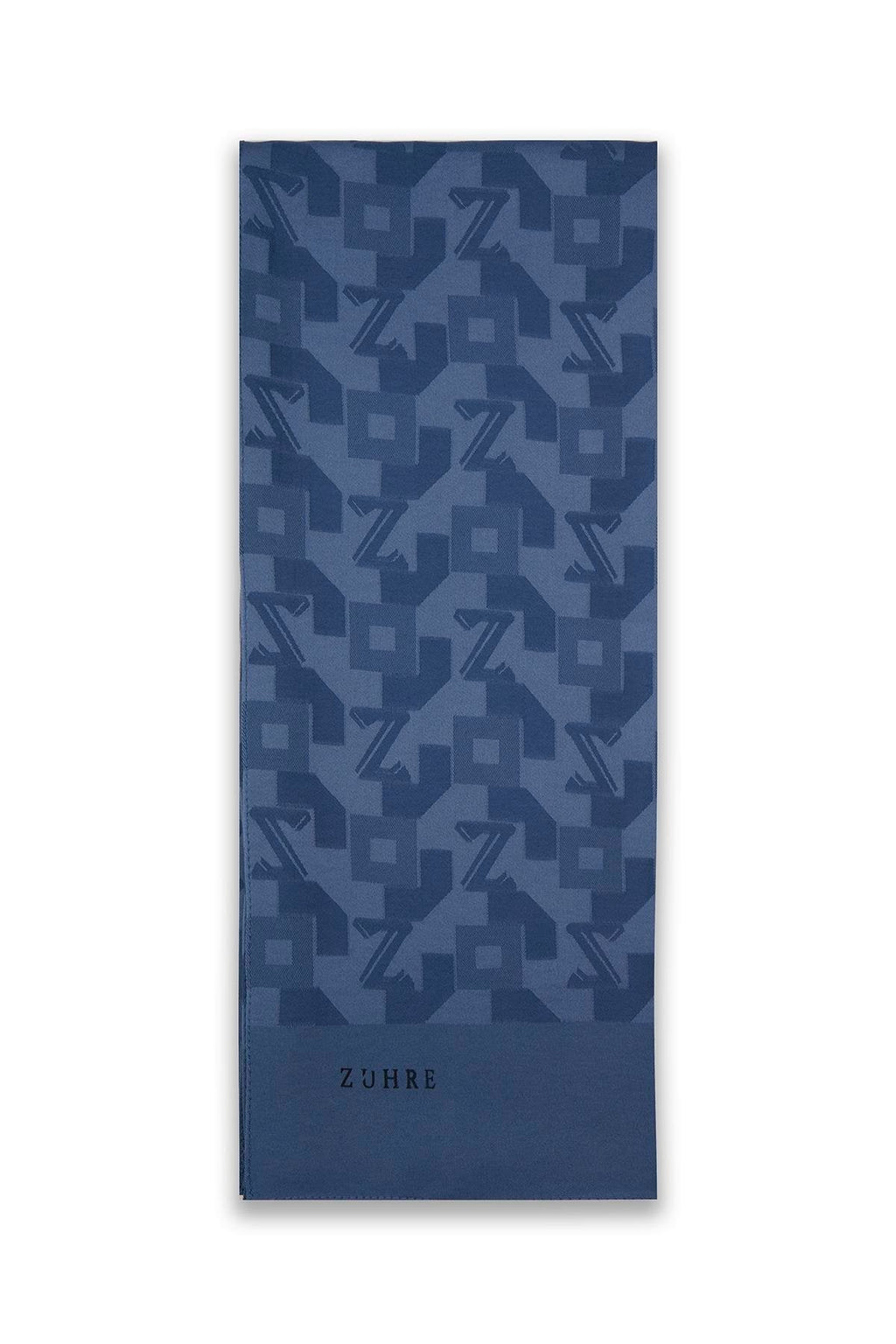 Geometrik Desenli Indigo Şal 0034