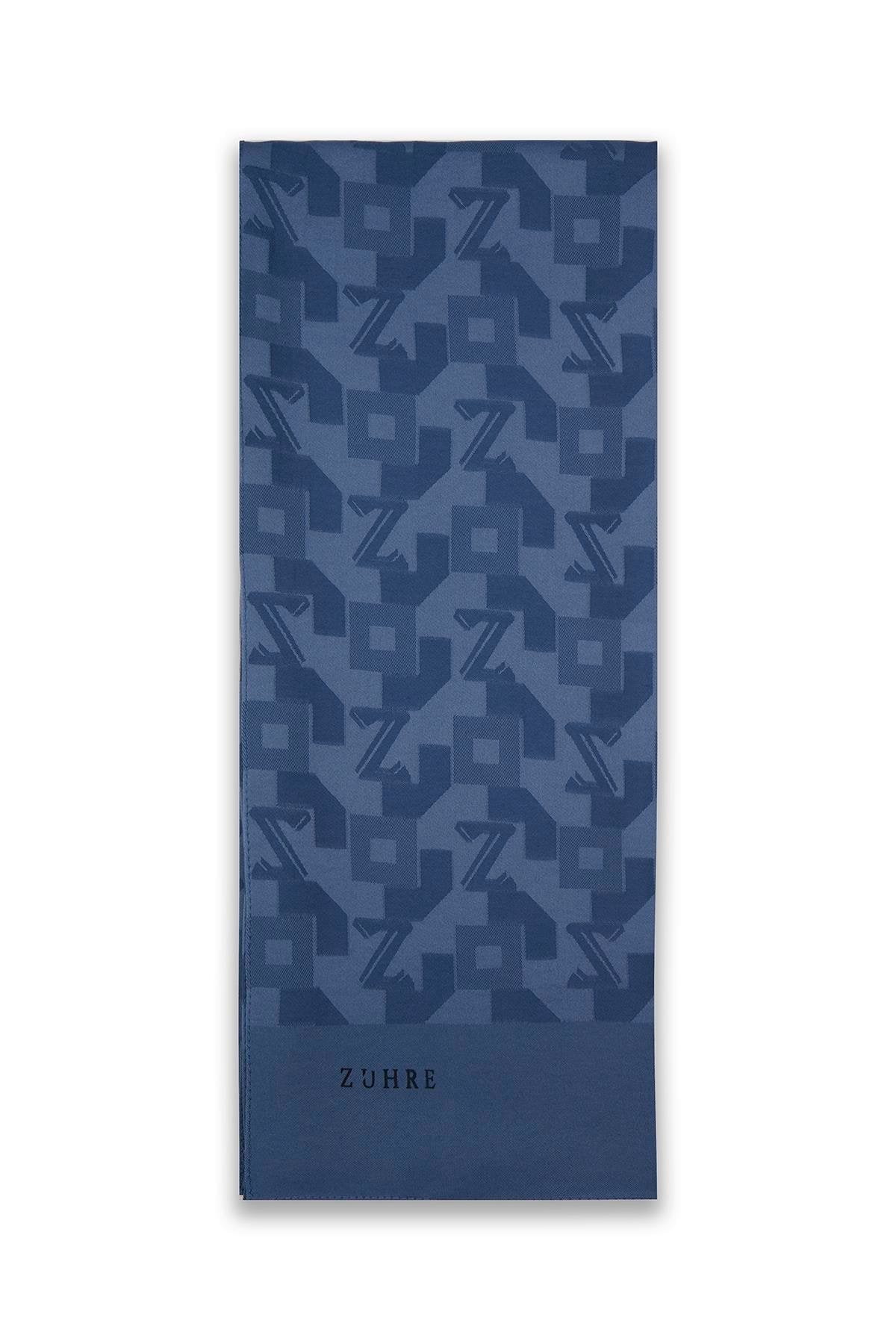 Geometrik Desenli Indigo Şal 0034