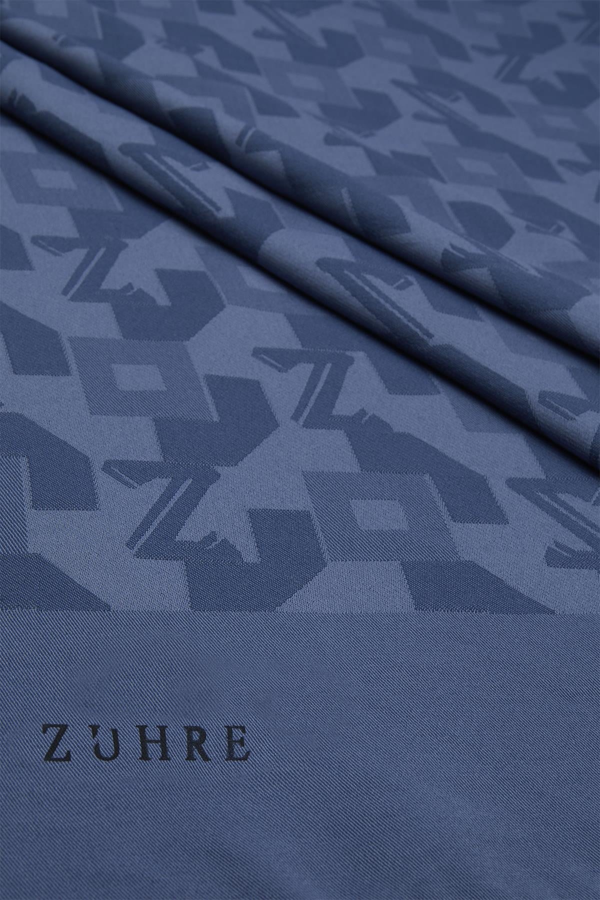 Geometrik Desenli Indigo Şal 0034