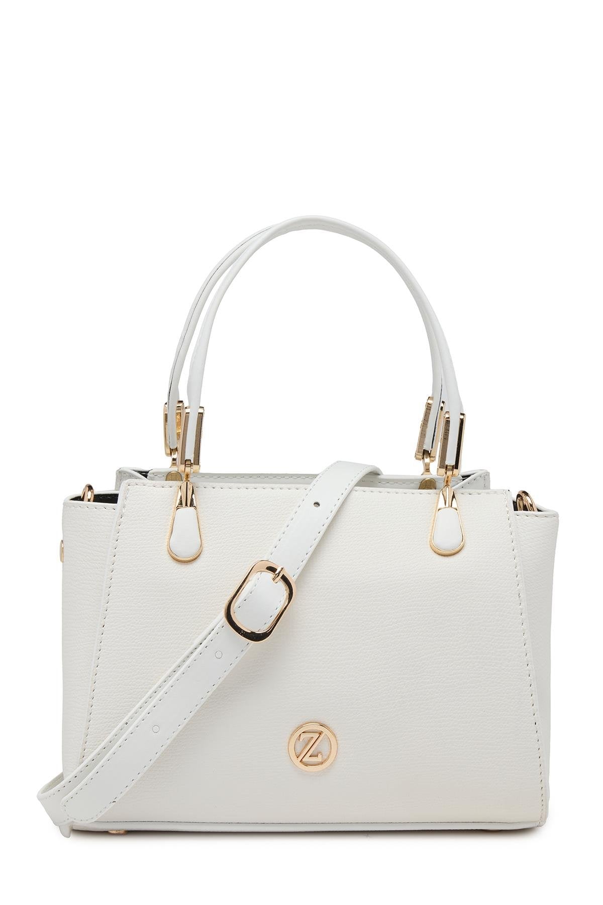 Dokulu Fermuar Kapamalı El Ve Omuz Beyaz Çanta 0047