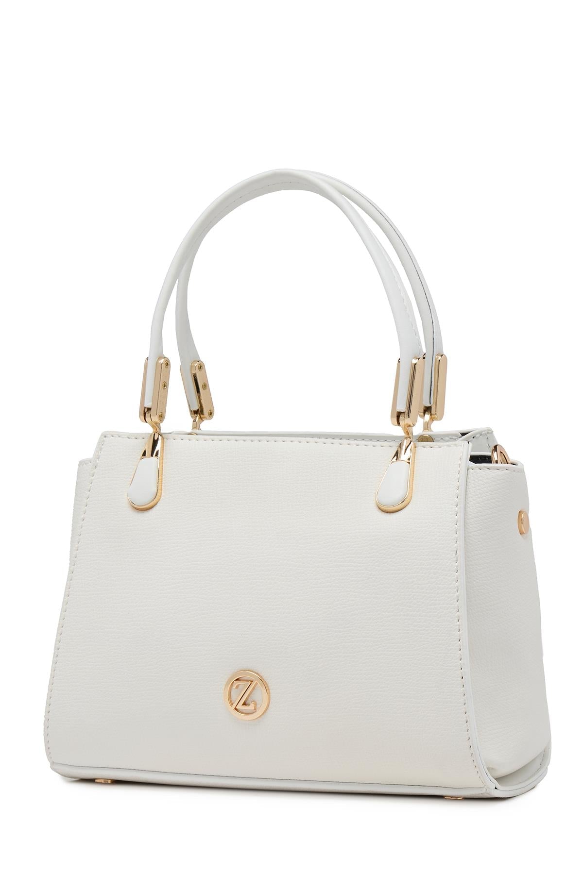 Dokulu Fermuar Kapamalı El Ve Omuz Beyaz Çanta 0047
