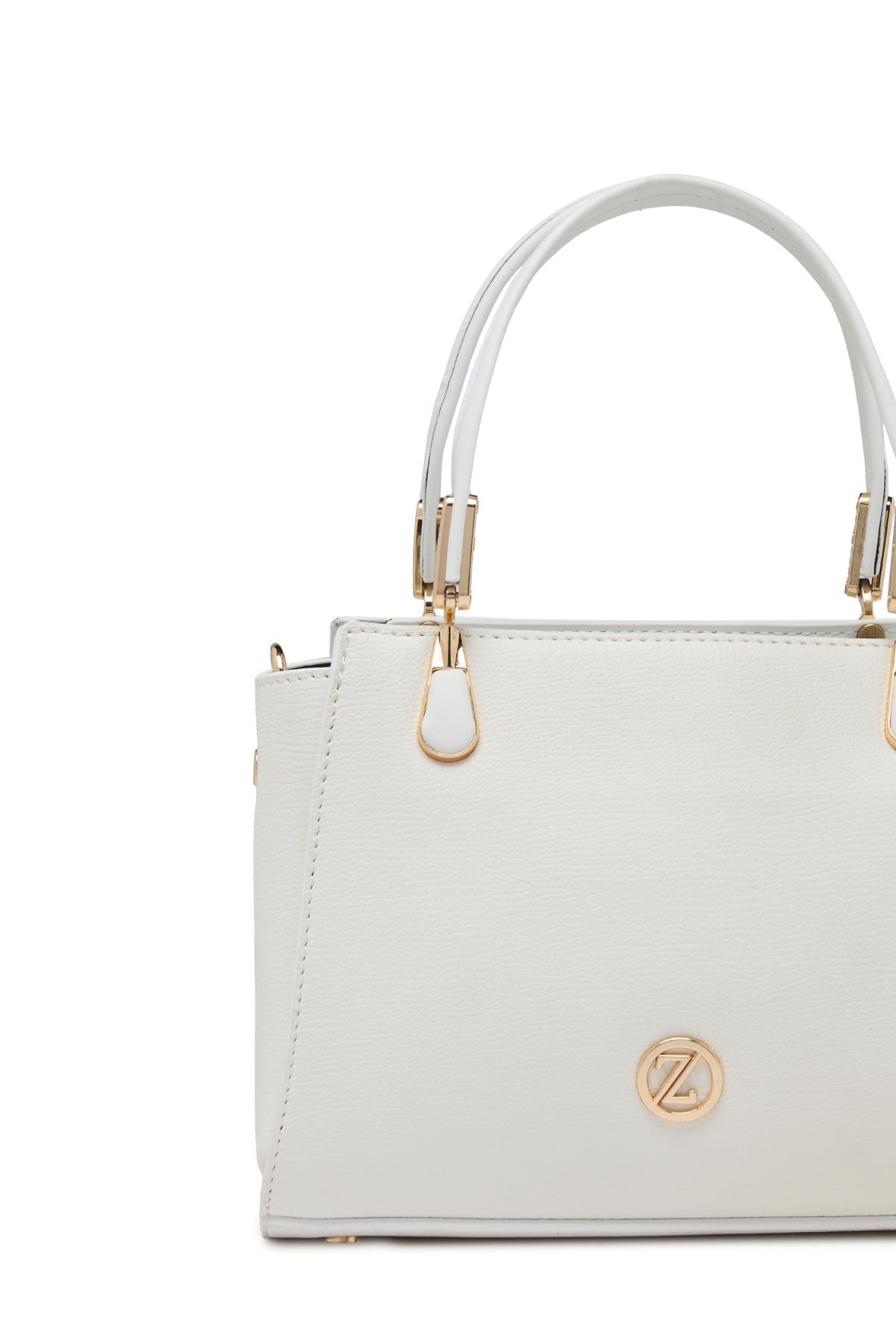 Dokulu Fermuar Kapamalı El Ve Omuz Beyaz Çanta 0047