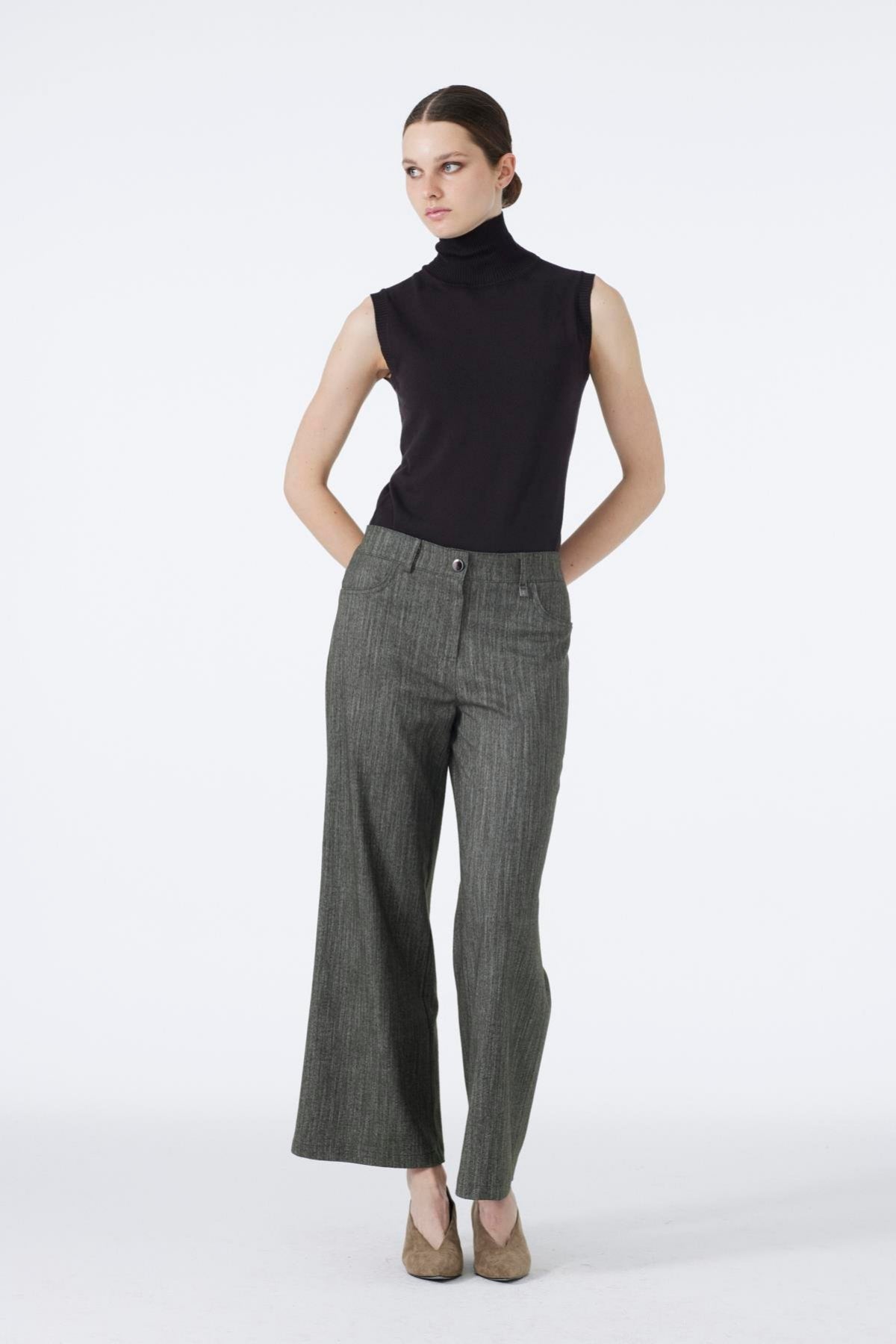 Beli Lastikli Geniş Paça Haki Pantolon 0136