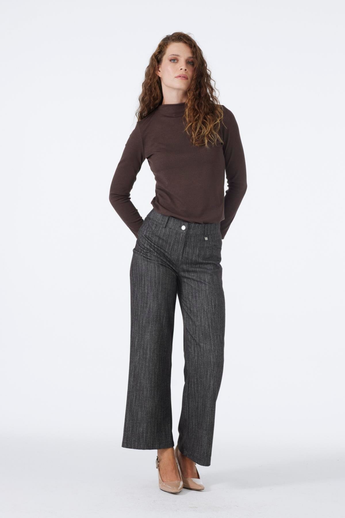 Beli Lastikli Geniş Paça Kahve Pantolon 0136
